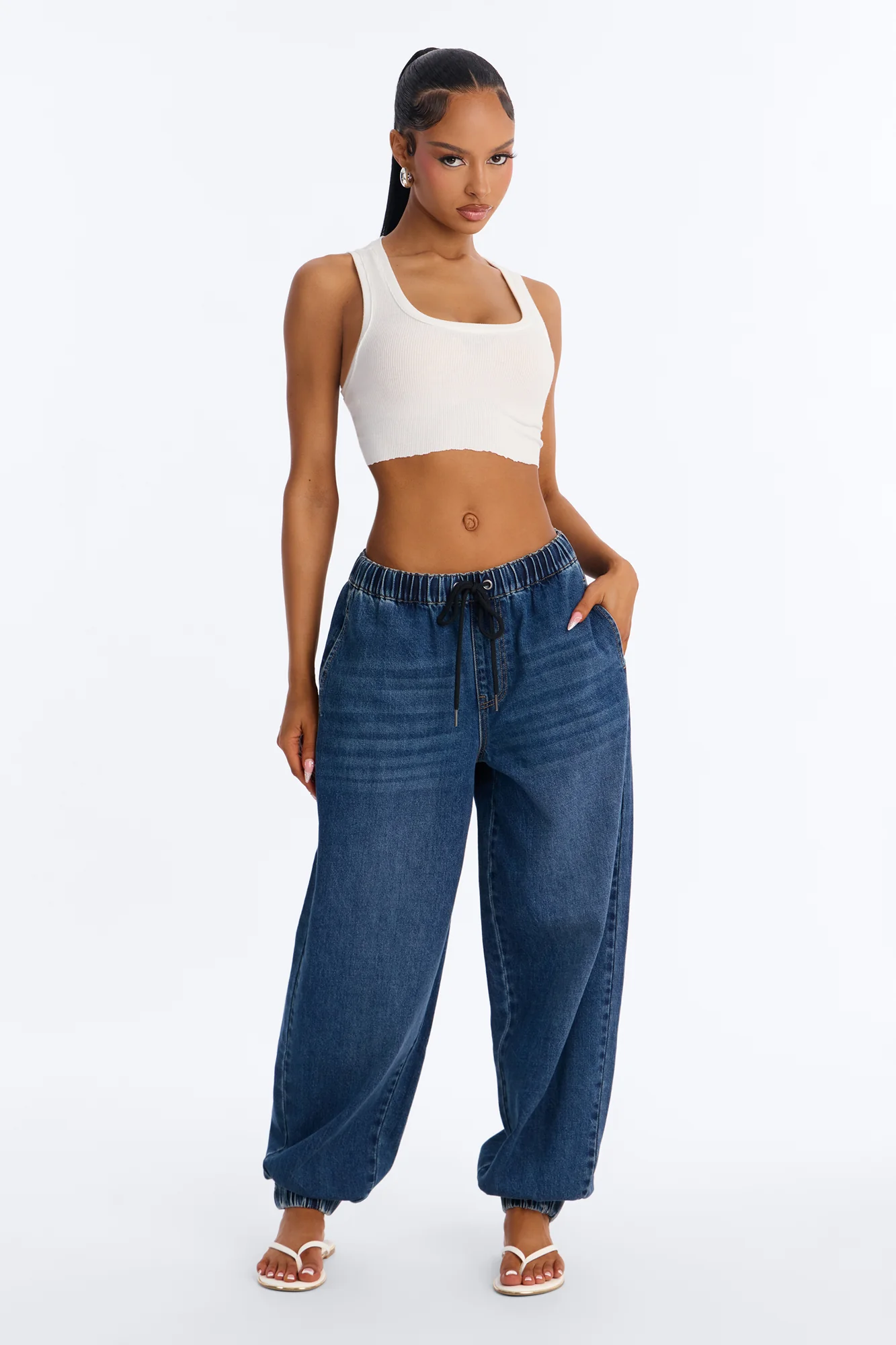 Travel Ready Pull On Jogger Jeans - Dark Wash - Image 2