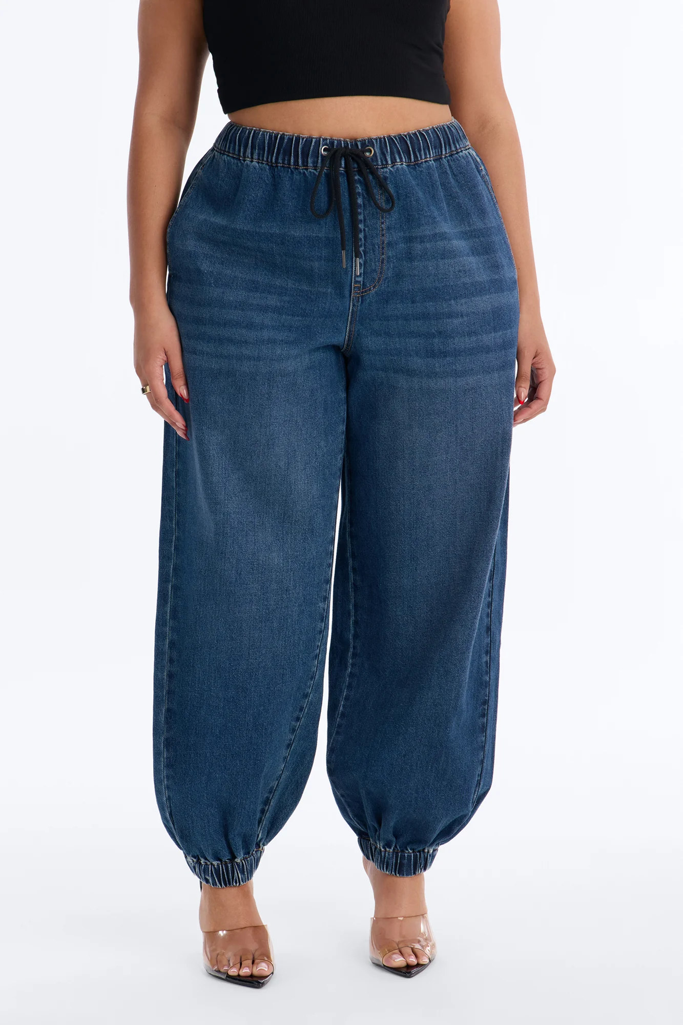 Travel Ready Pull On Jogger Jeans - Dark Wash - Image 6