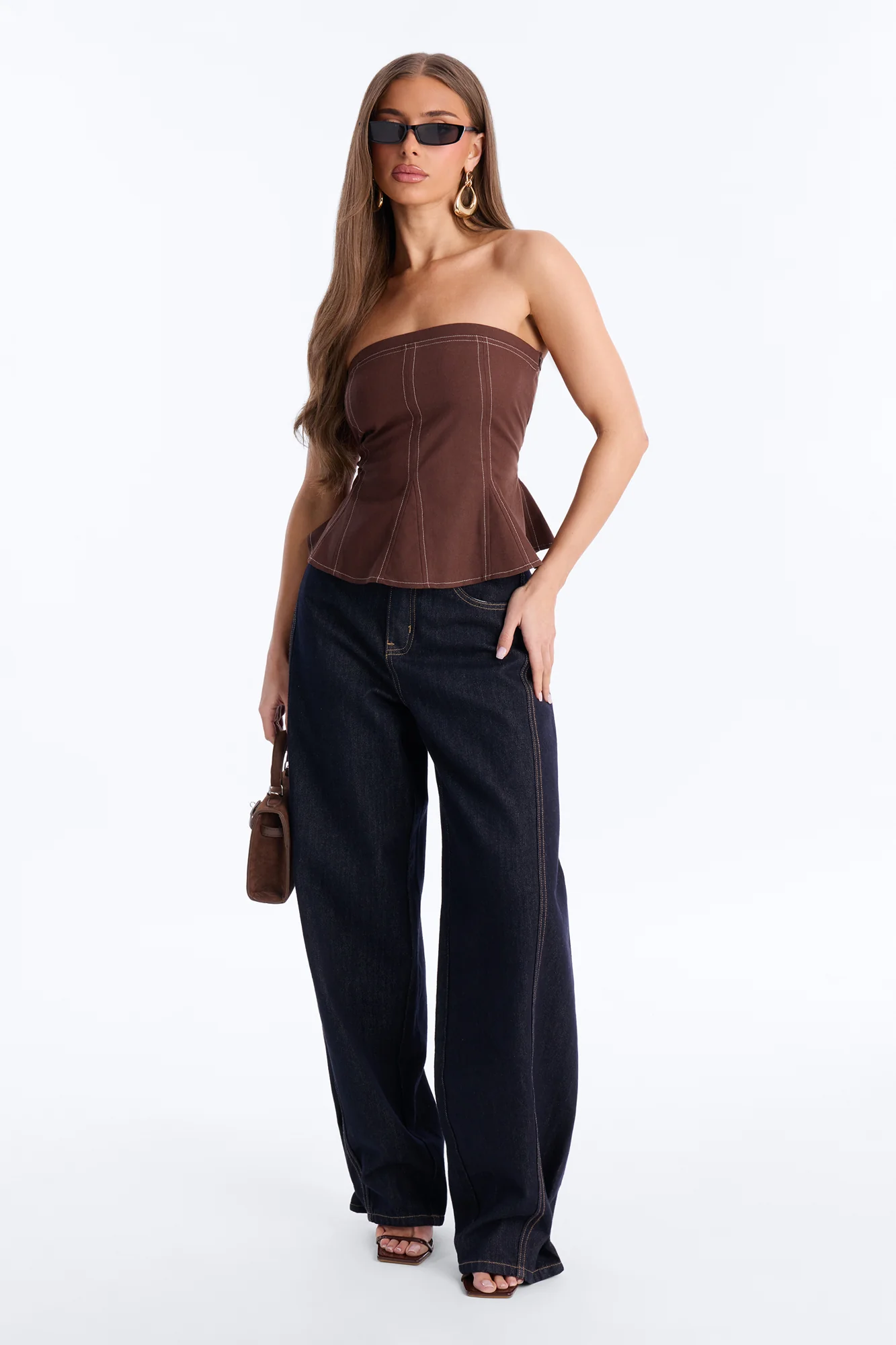 Treat Me Better Peplum Linen Top - Chocolate - Image 2