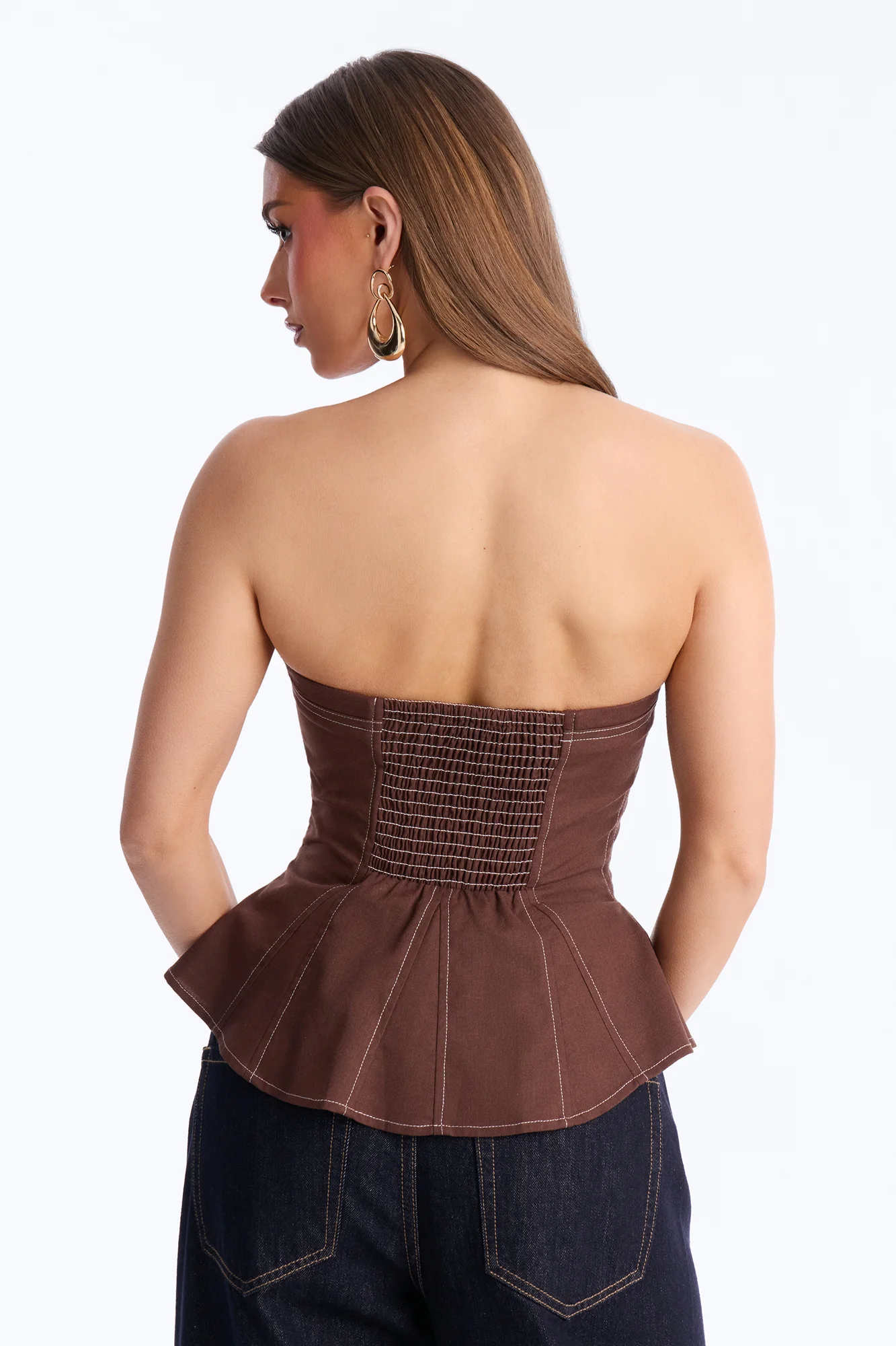 Treat Me Better Peplum Linen Top - Chocolate - Image 3