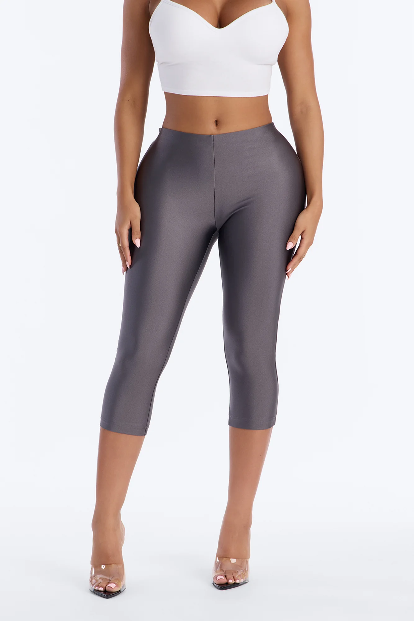 Tricot Low Rise Clean Waistband Capri Legging - Charcoal - Image 2