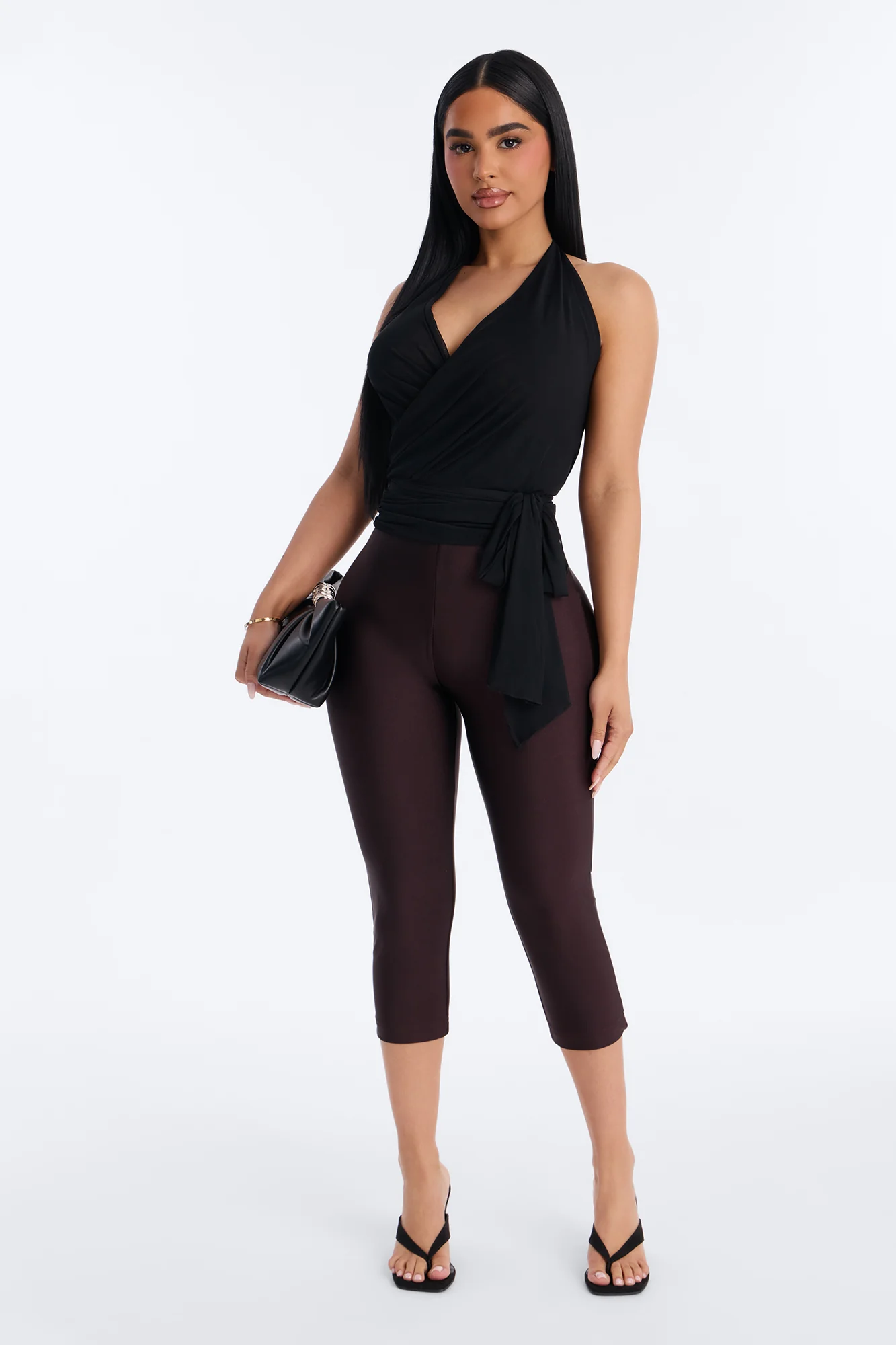 Tricot Low Rise Clean Waistband Capri Legging - Chocolate