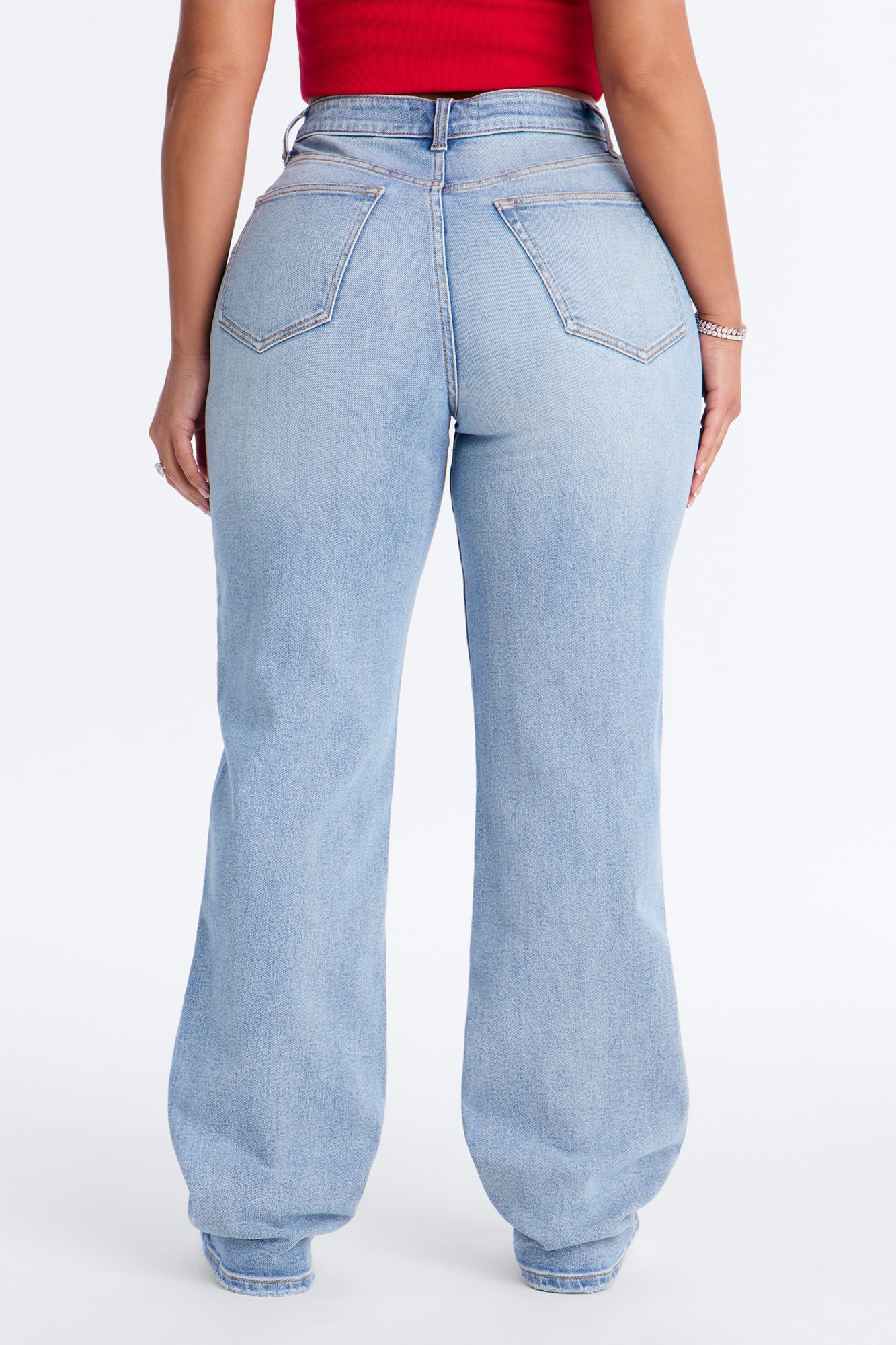 Tried And True Stretch Crossover Straight Leg Dad Jeans - Light Wash - Image 4