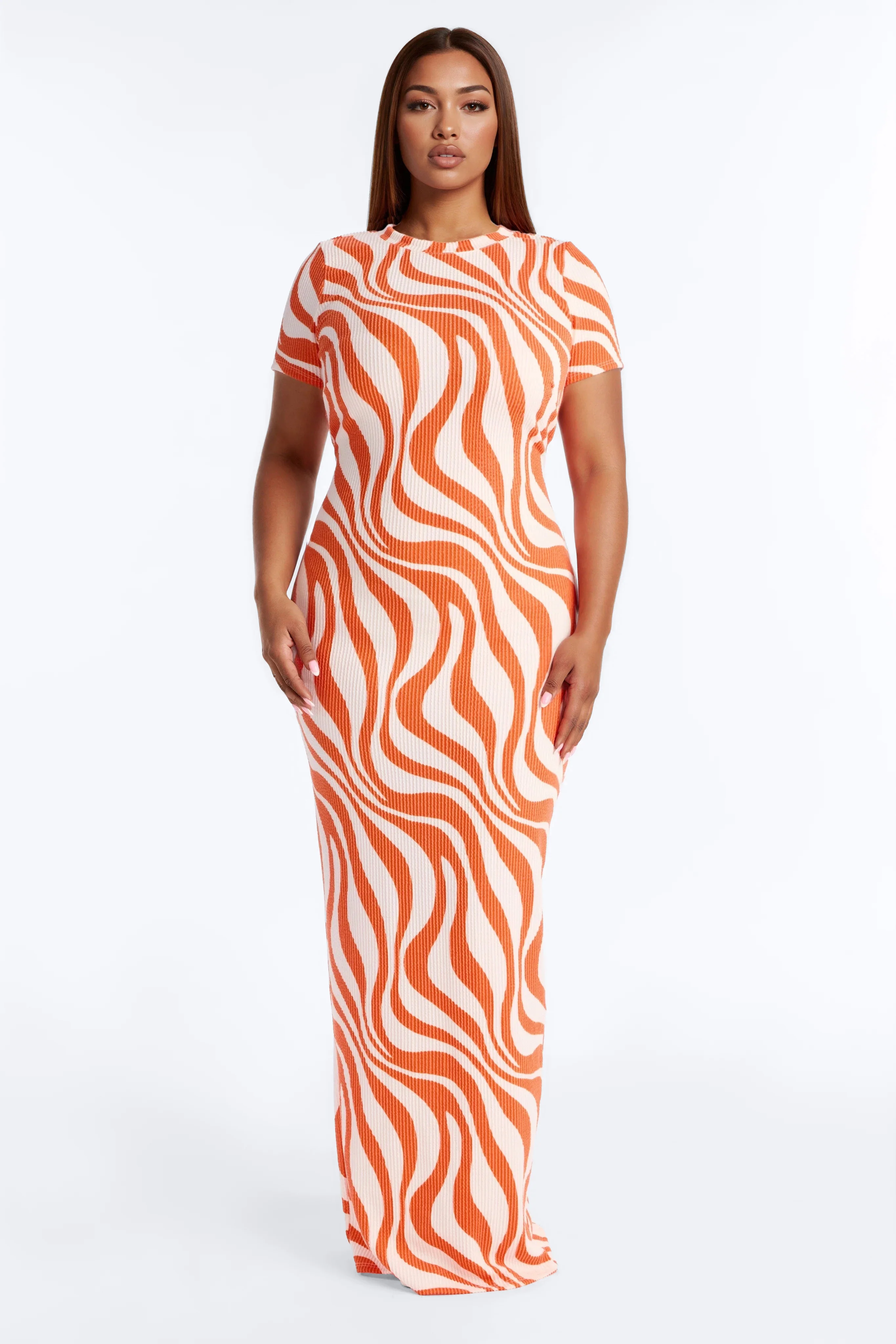 Trina Short Sleeve Ribbed Maxi Dress - Orange/combo - Image 5