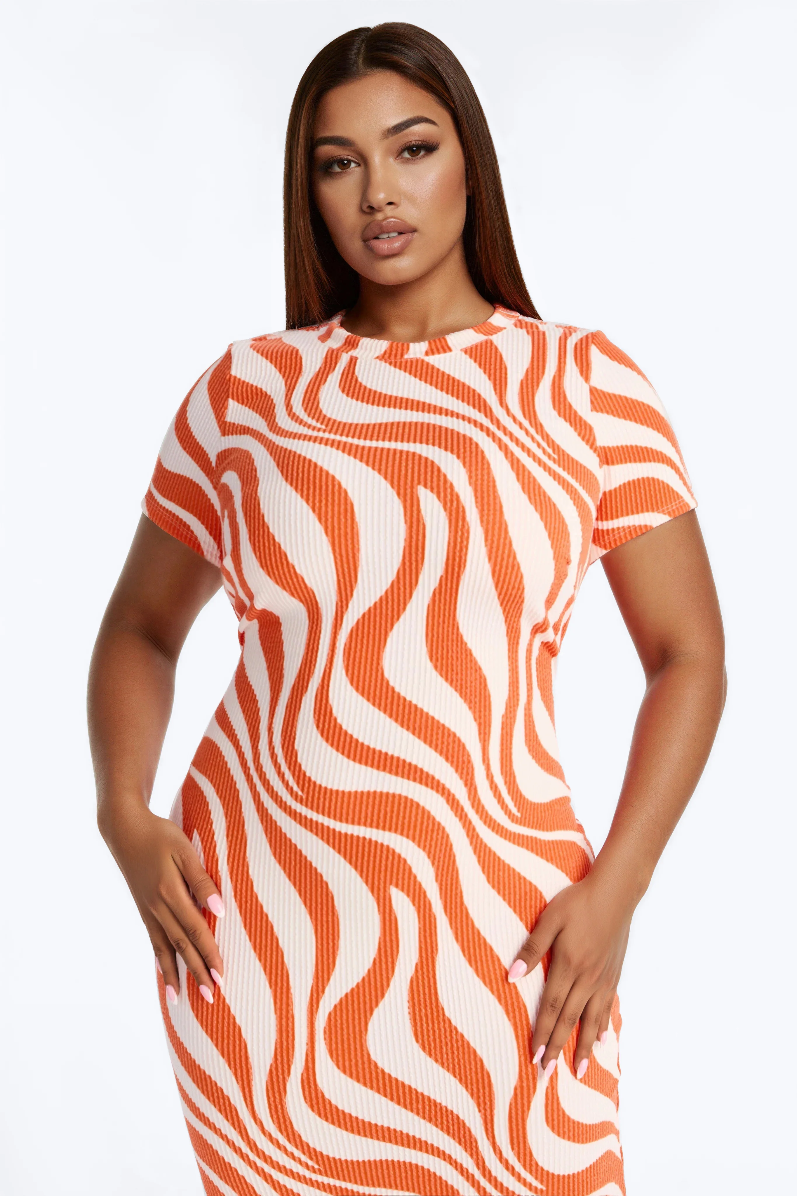 Trina Short Sleeve Ribbed Maxi Dress - Orange/combo - Image 6