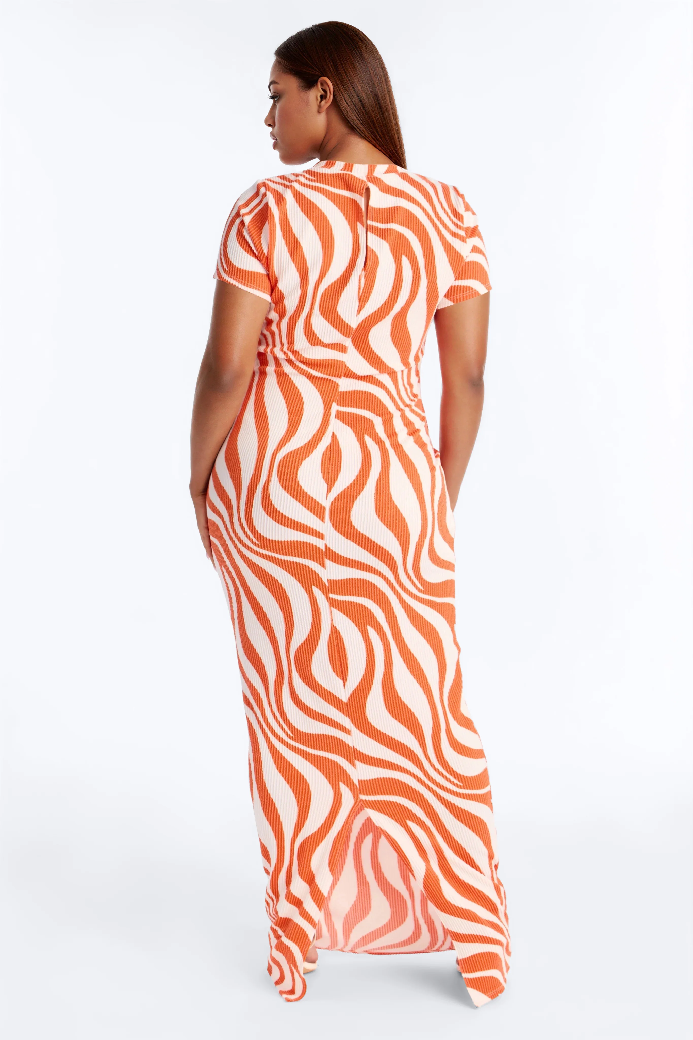 Trina Short Sleeve Ribbed Maxi Dress - Orange/combo - Image 7