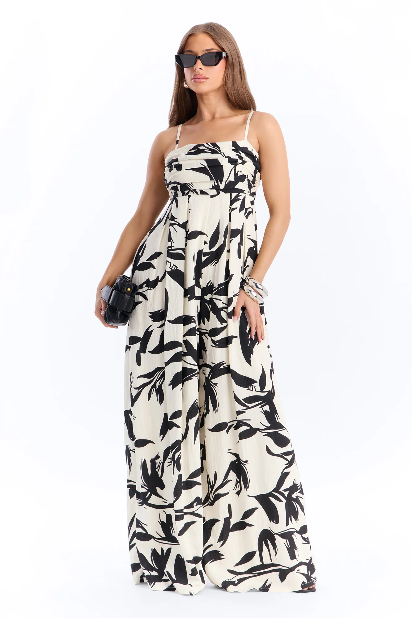 Trina Wide Leg Jumpsuit - Black/White