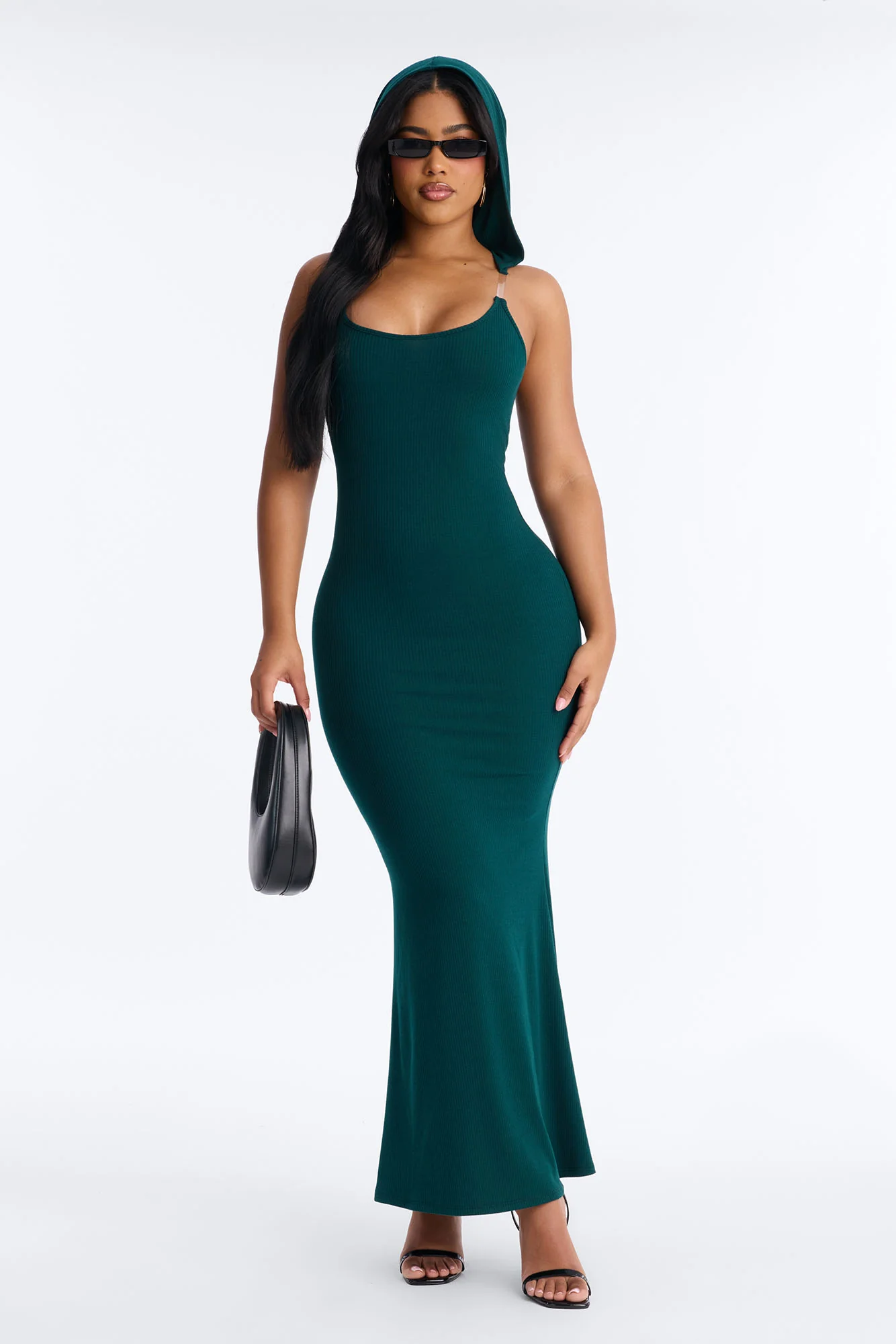Trinity Hooded Ribbed Maxi Dress - Hunter