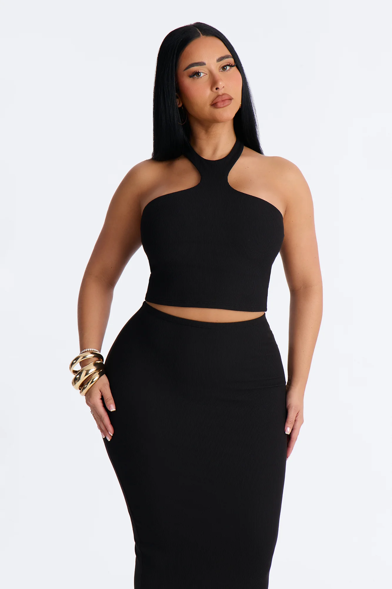 Trixie Ribbed Halter Skirt Set - Black - Image 2