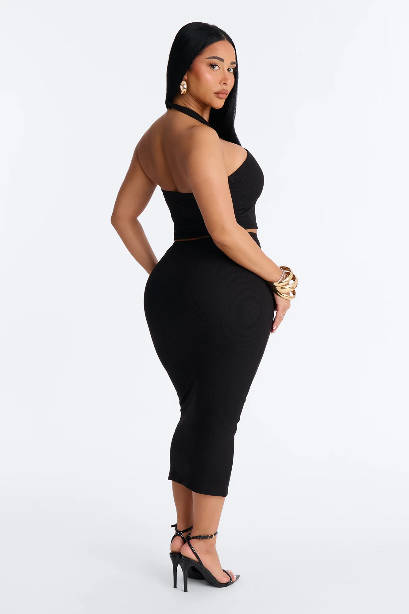 Trixie Ribbed Halter Skirt Set - Black - Image 3