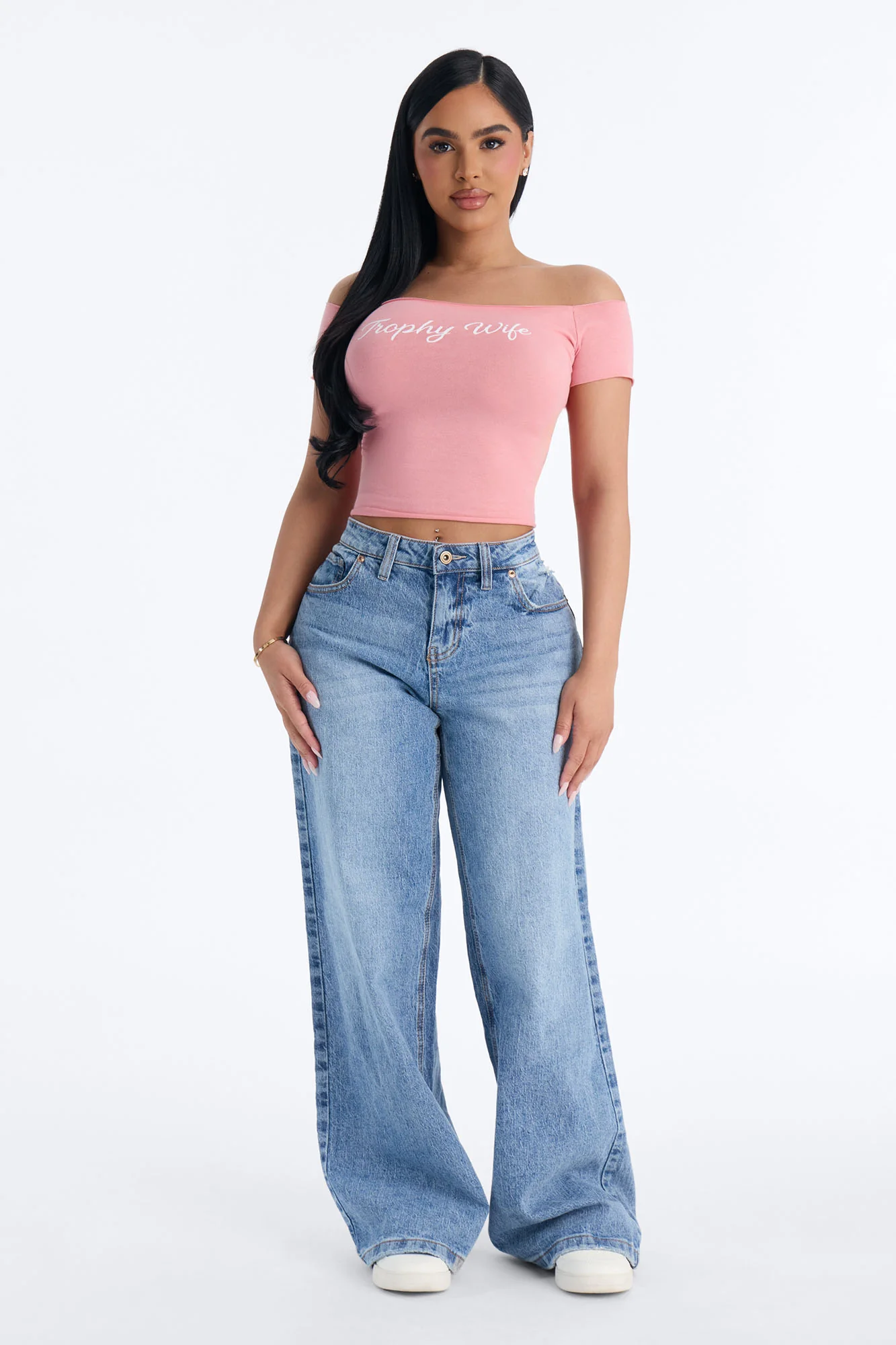 Trophy Wife Off Shoulder Tee - Pink - Image 3