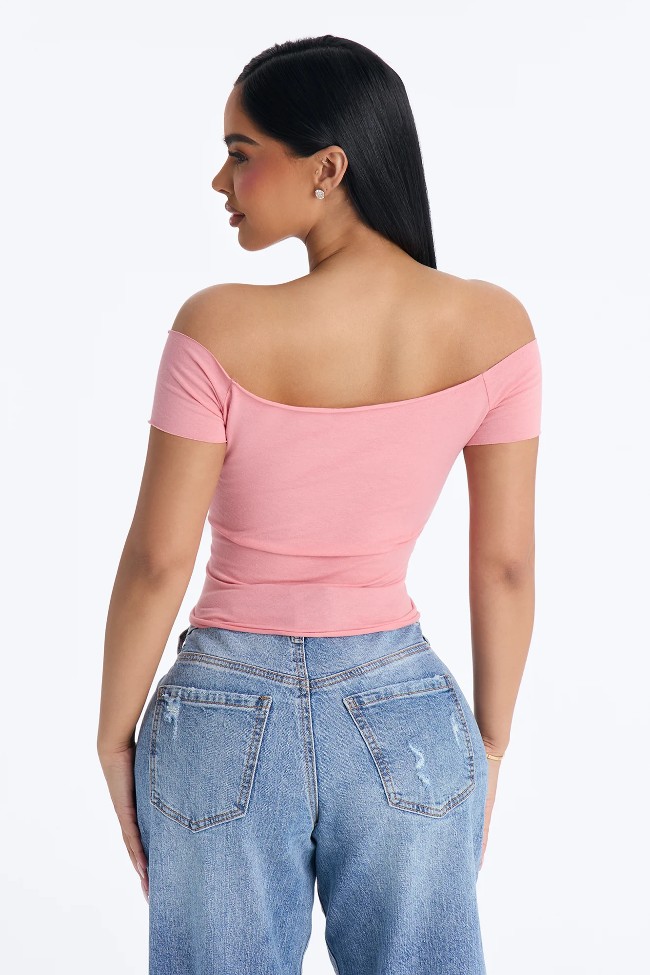 Trophy Wife Off Shoulder Tee - Pink - Image 5