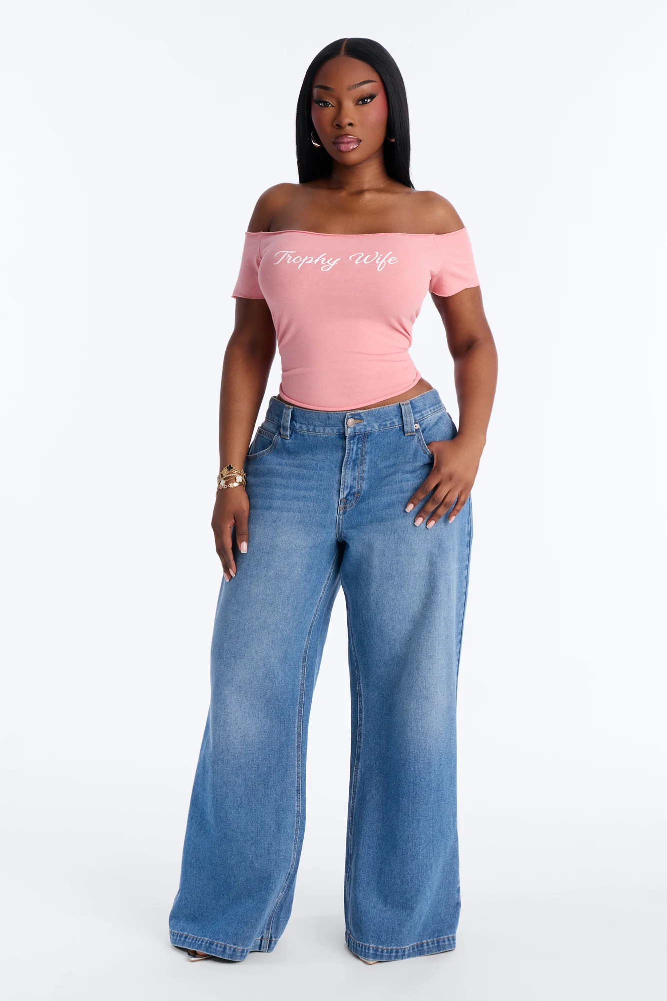 Trophy Wife Off Shoulder Tee - Pink - Image 6