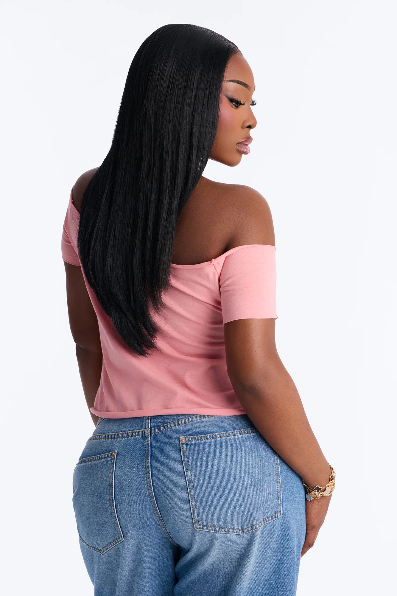 Trophy Wife Off Shoulder Tee - Pink - Image 8