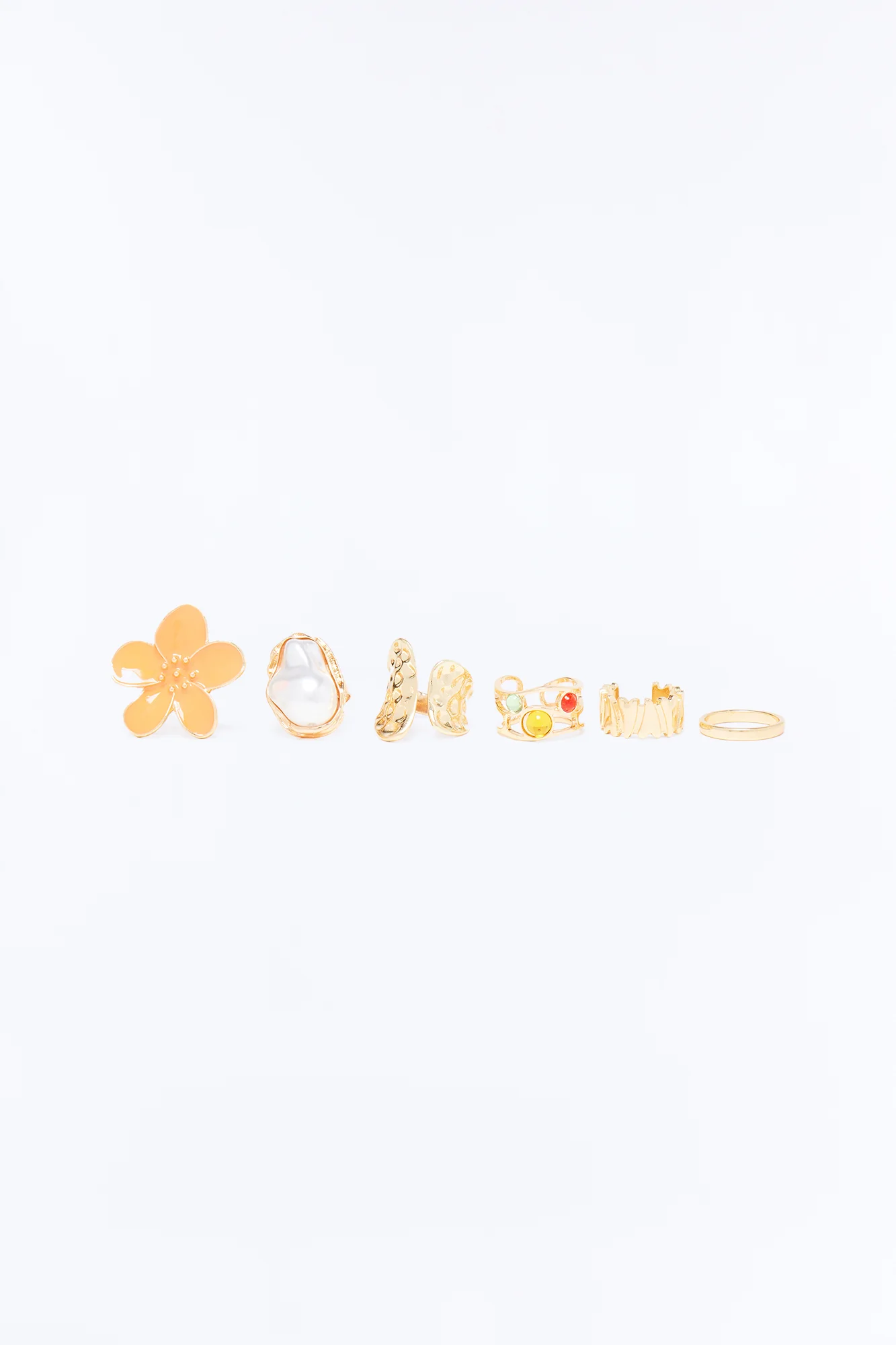 Tropic Flower 6 Piece Multi Ring Set - Gold/Multi