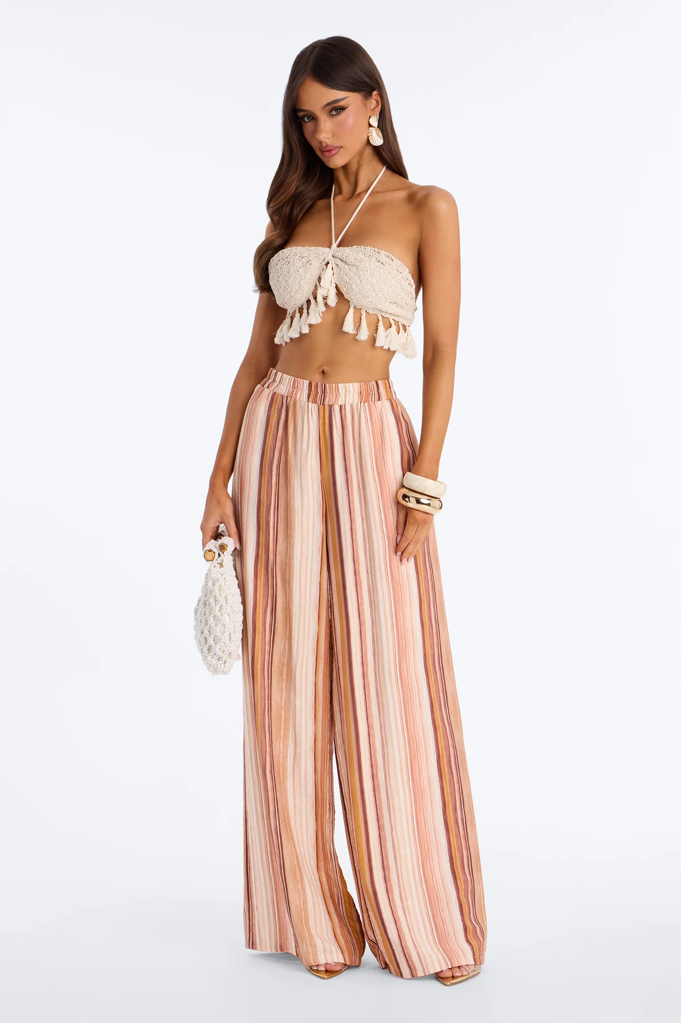 Tropic Heat Striped Linen Pant Set - Rust/combo
