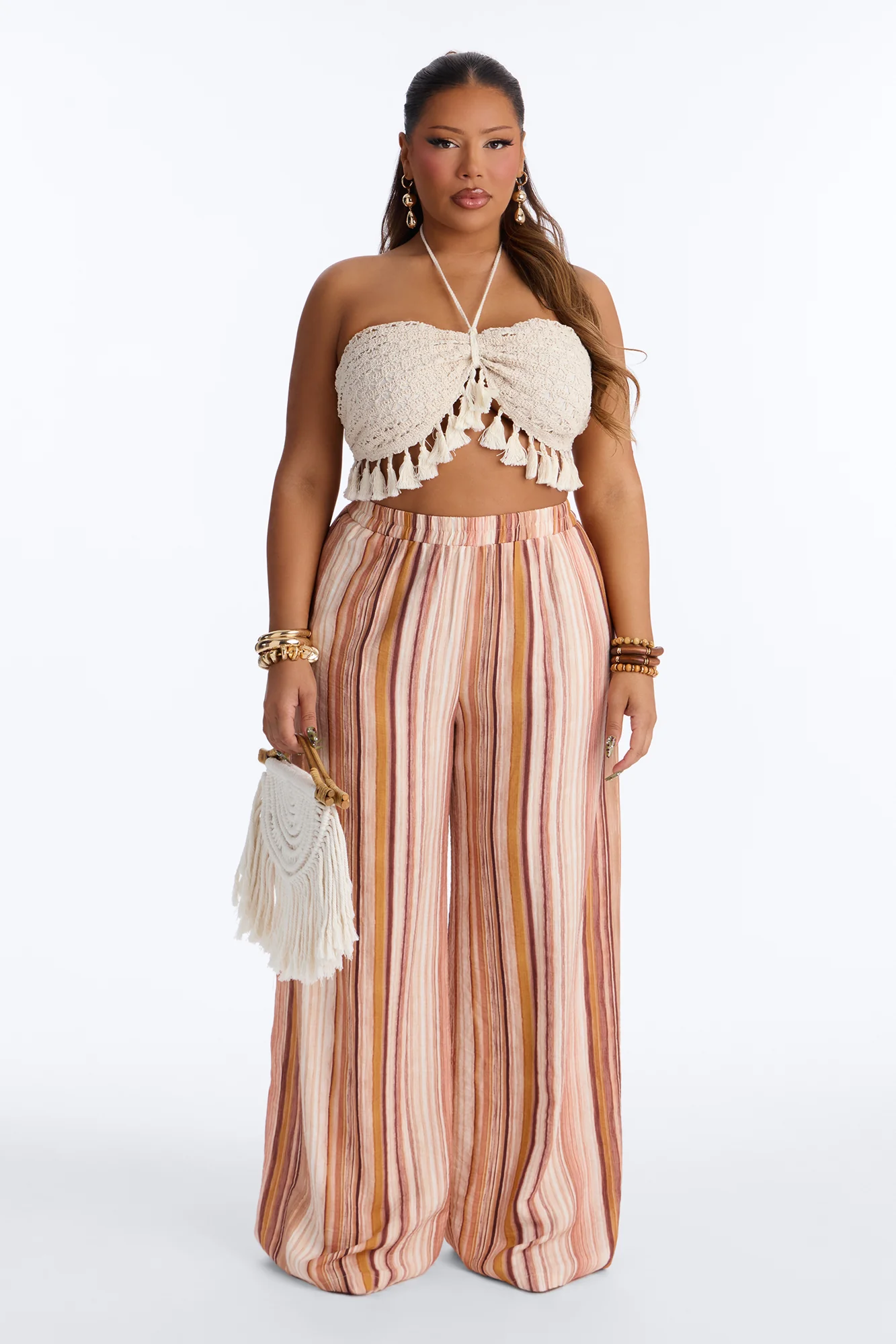Tropic Heat Striped Linen Pant Set - Rust/combo - Image 5