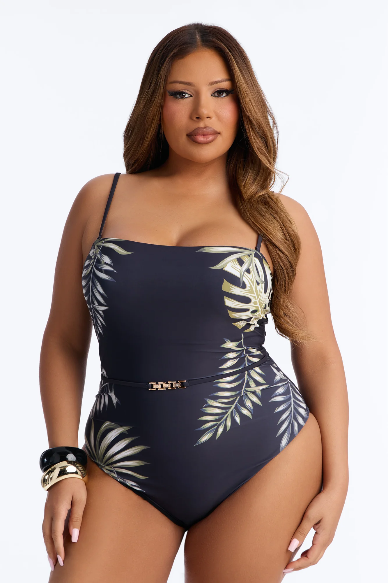Tropic Like It's Hot 1 Piece Belted Strapless Swimsuit - Black - Image 4