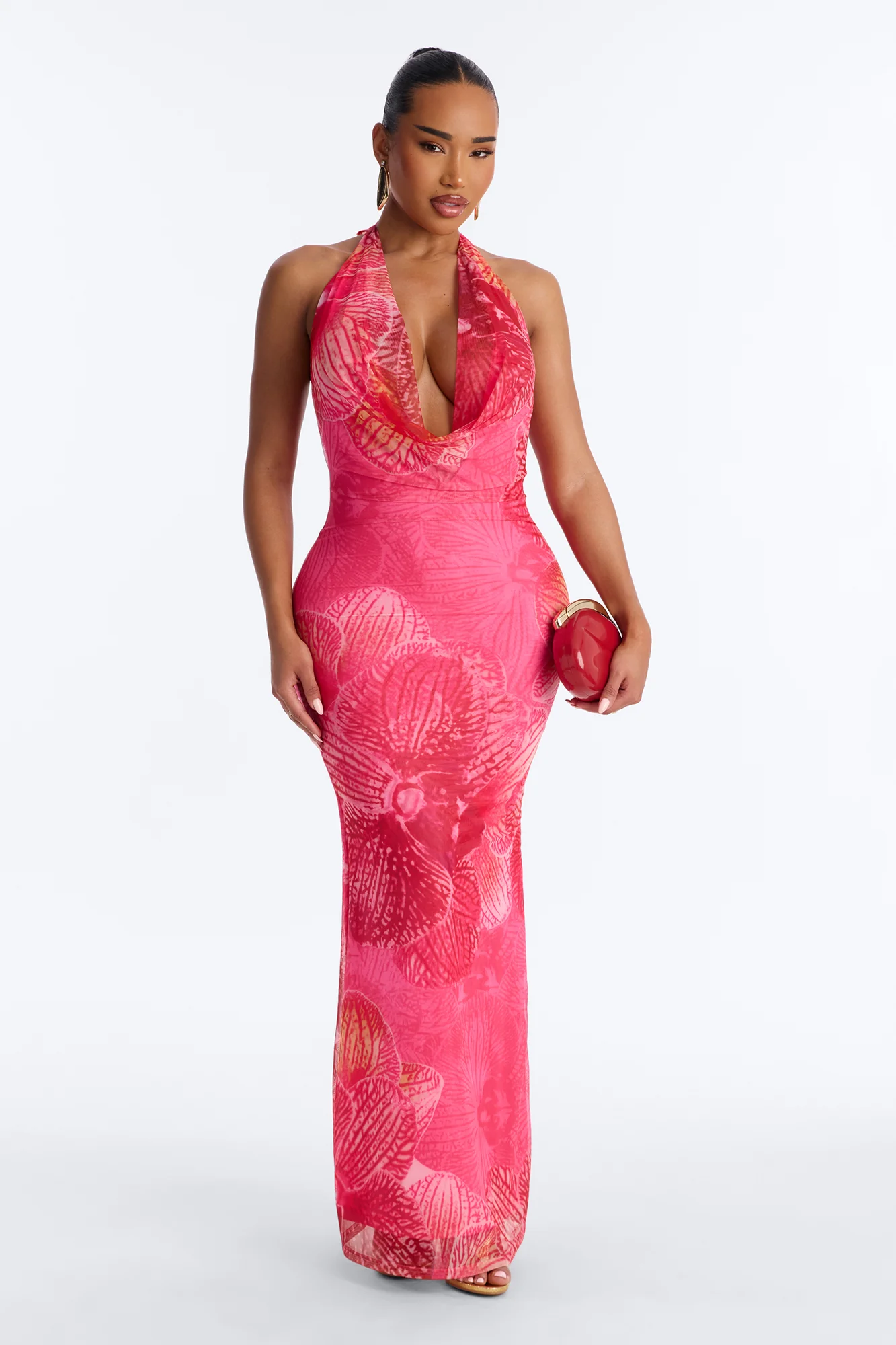 Tropic Muse Halter Mesh Maxi Dress - Pink/combo