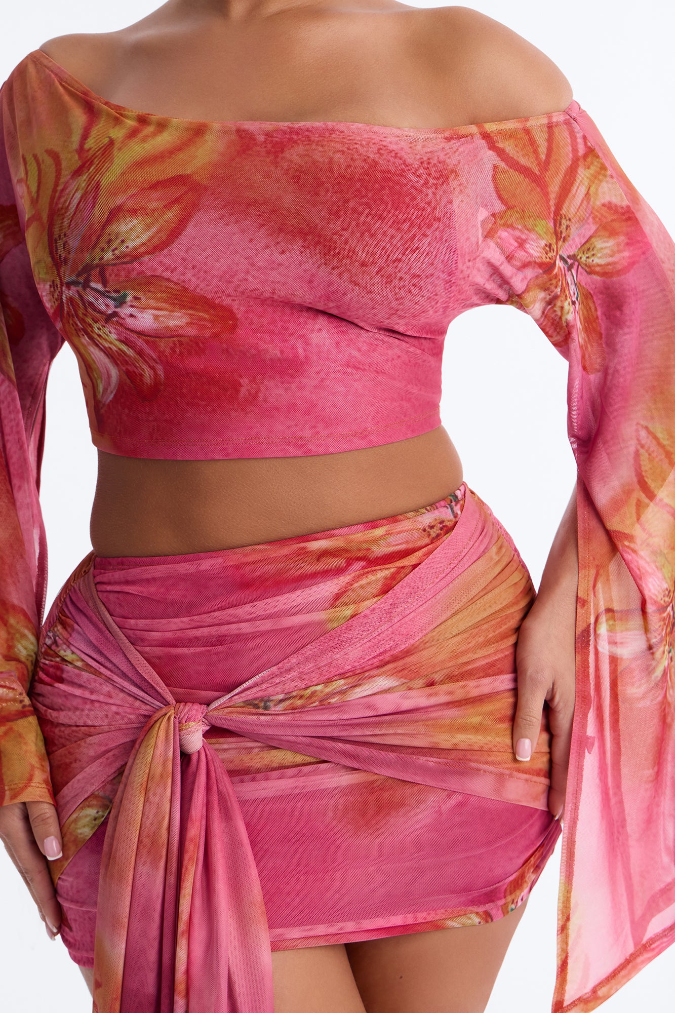 Tropic Tease Mesh Skirt Set - Pink - Image 3