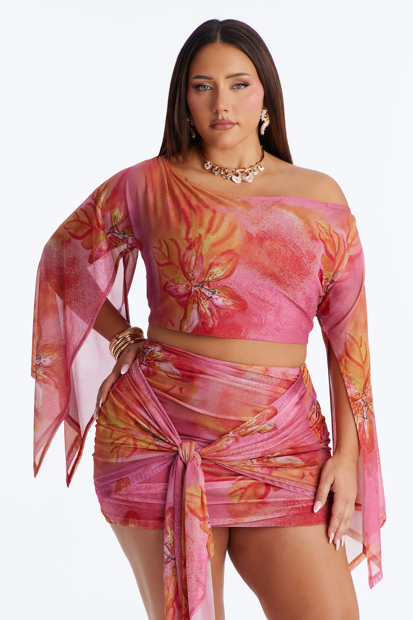 Tropic Tease Mesh Skirt Set - Pink - Image 6