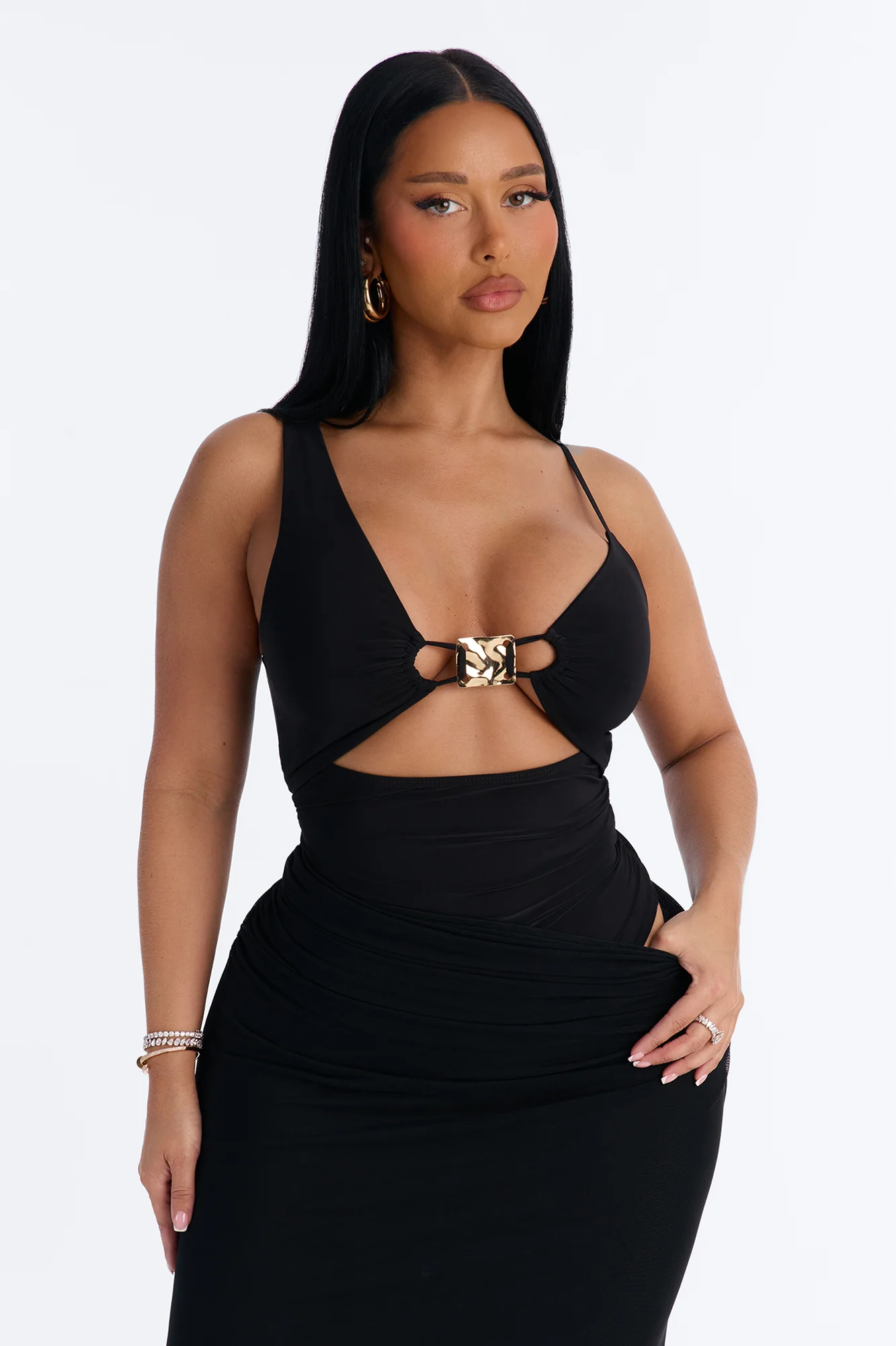 Tropic Waters Ruched Hardware Bodysuit - Black - Image 3