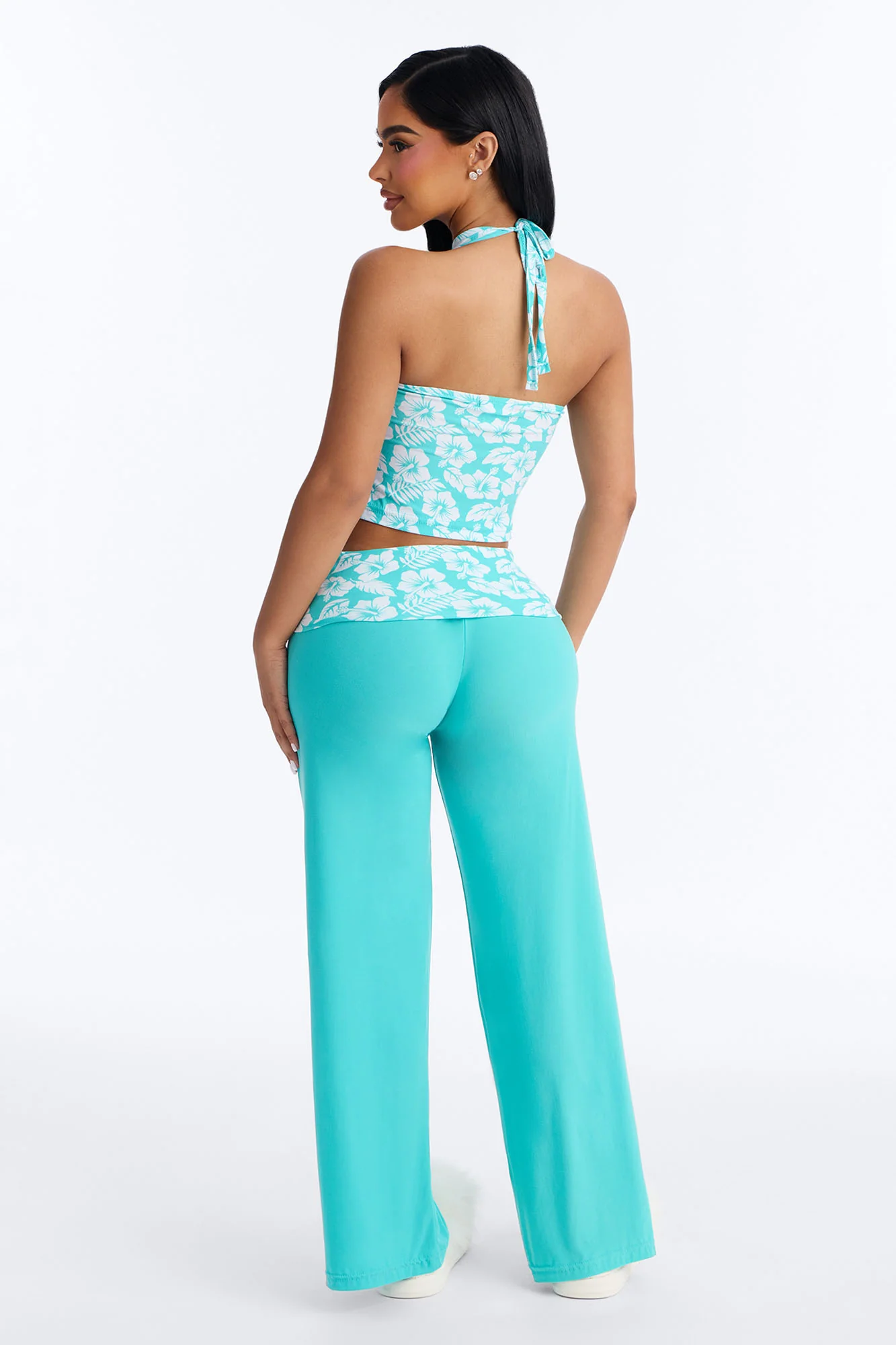 Tropical Beauty Foldover PJ Pant Set - Turquoise/combo - Image 3