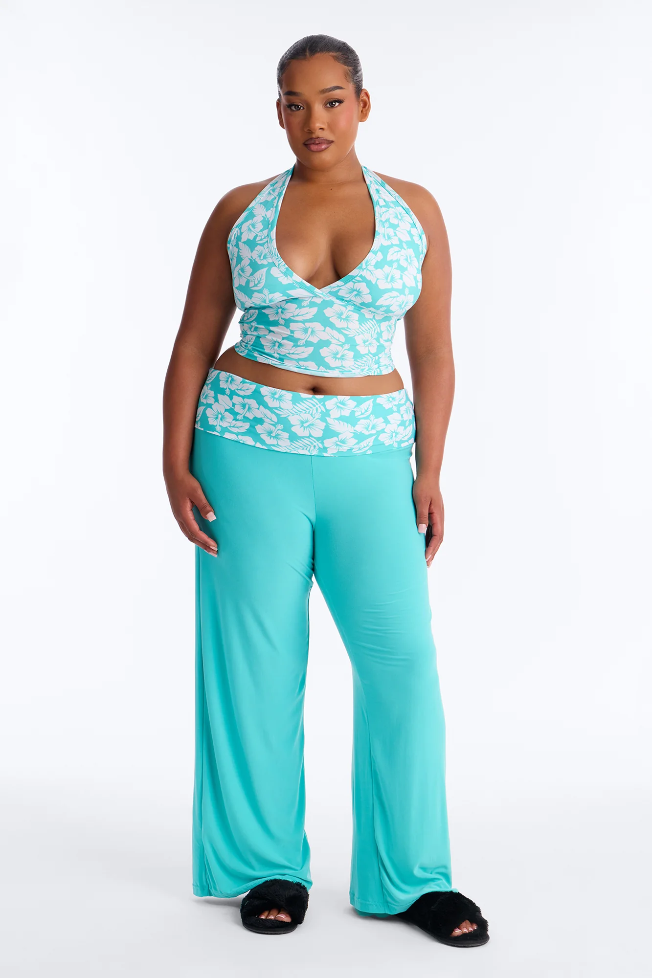 Tropical Beauty Foldover PJ Pant Set - Turquoise/combo - Image 4