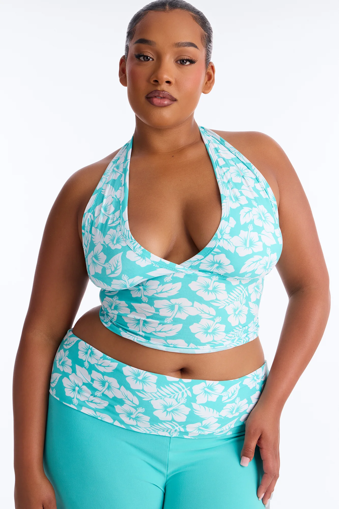 Tropical Beauty Foldover PJ Pant Set - Turquoise/combo - Image 5