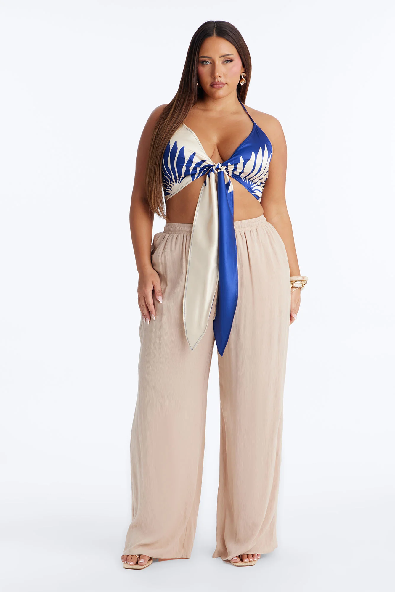 Tropical Cutie Satin Halter Top - Blue/combo - Image 7