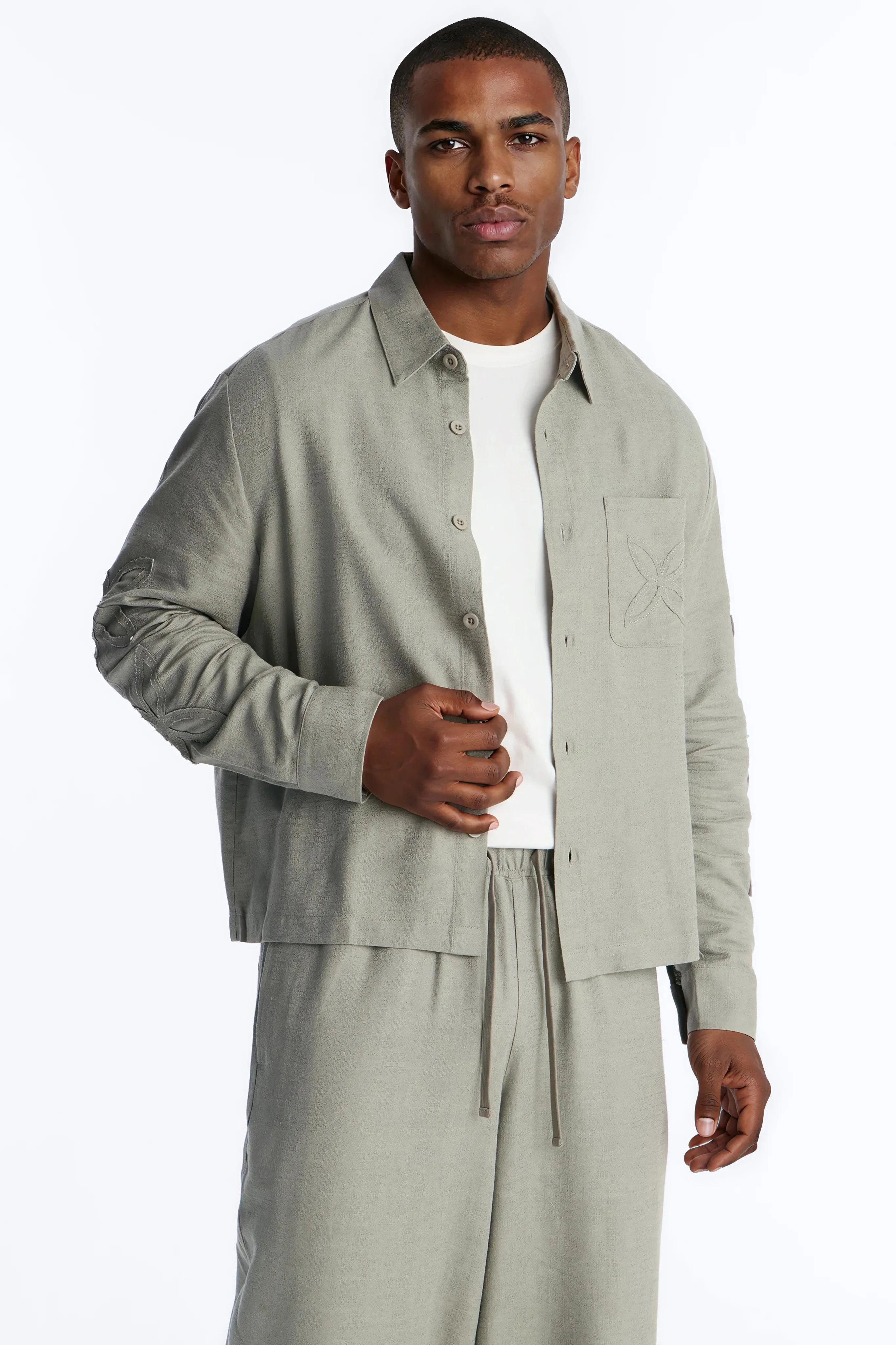 Tropical Fearless Button Up Shirt - Sage
