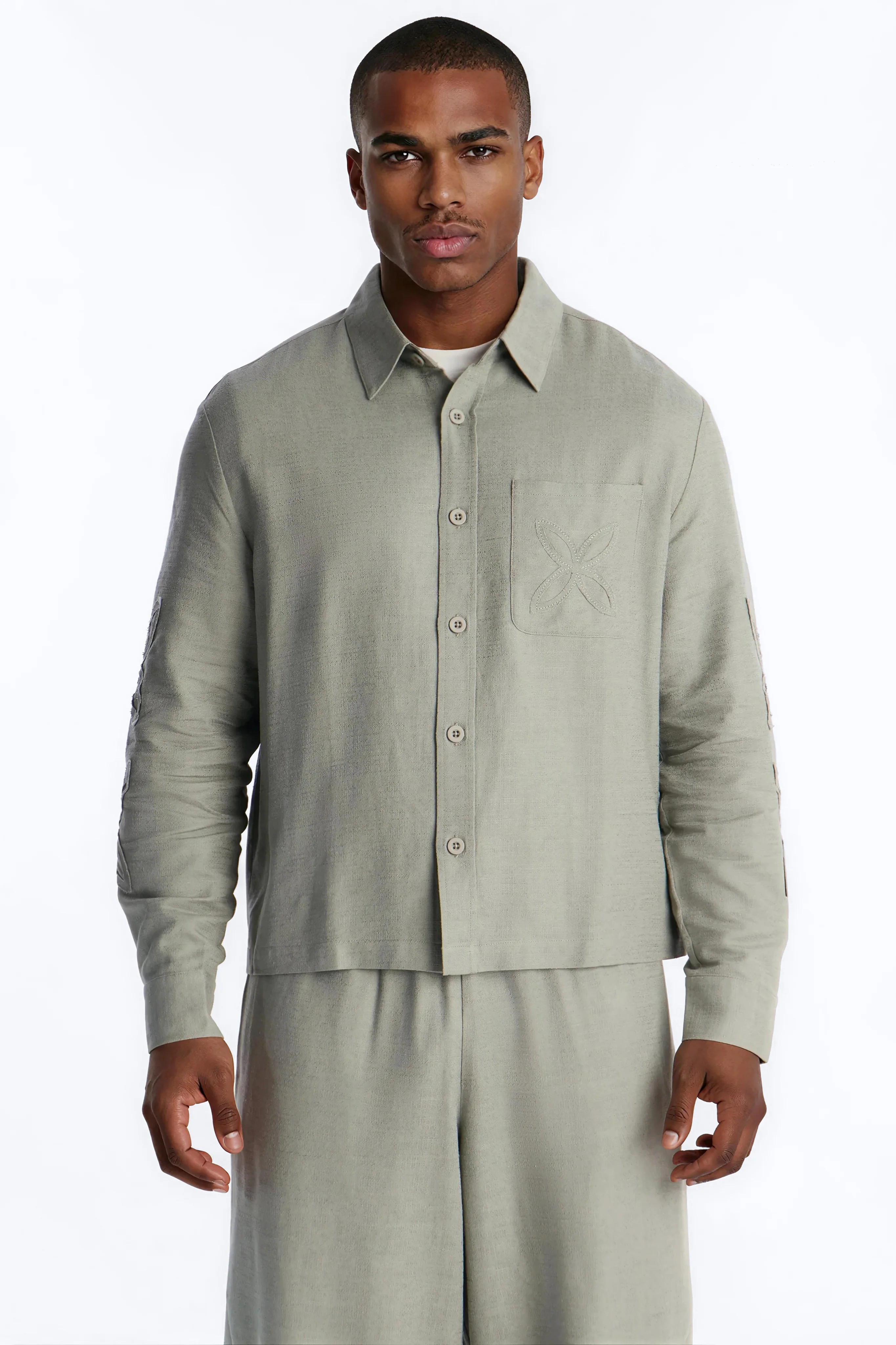 Tropical Fearless Button Up Shirt - Sage - Image 3