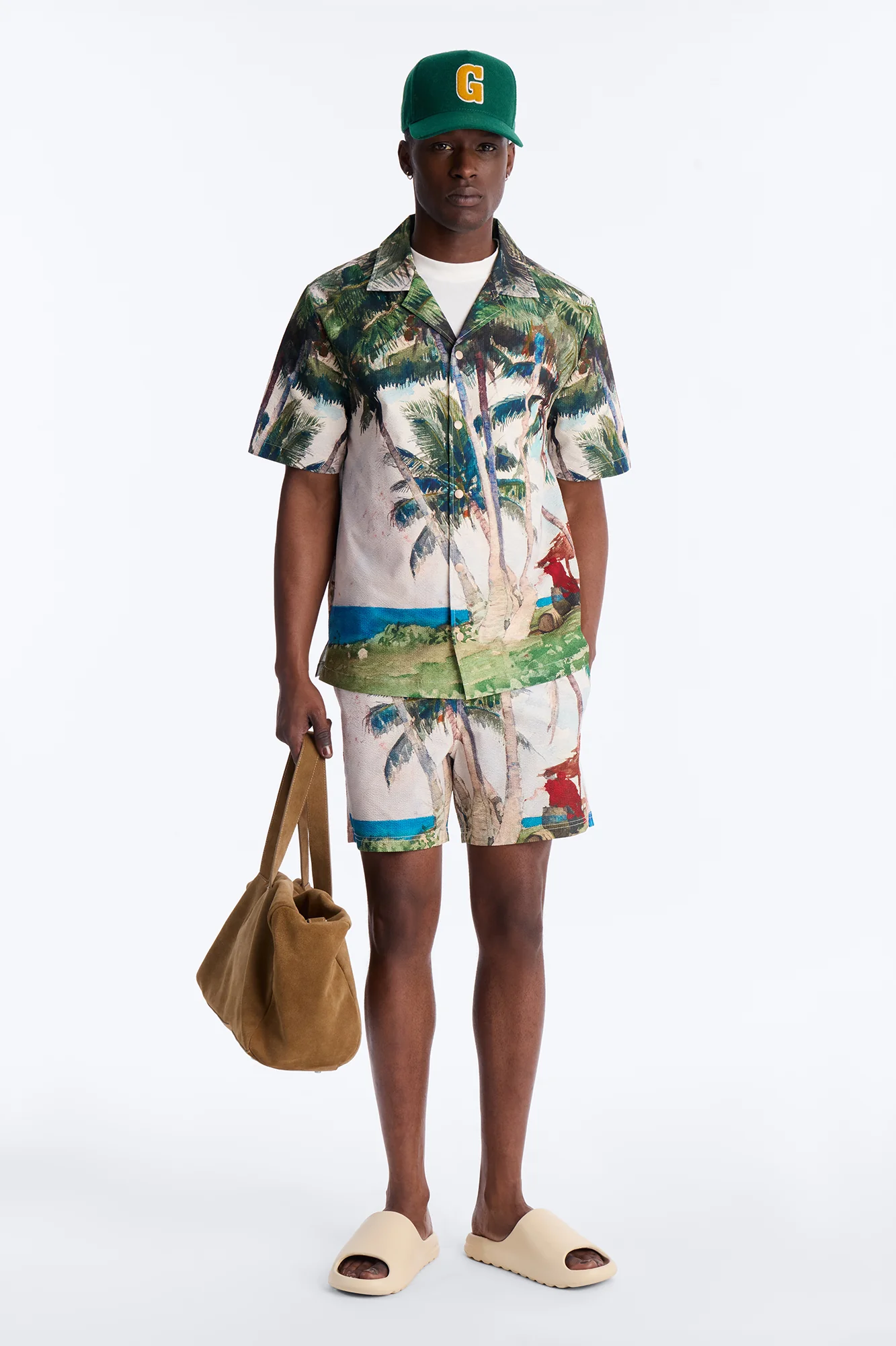 Tropical Get Away Printed Seersucker Cuban Collar Button Up Shirt - Multi Color - Image 2