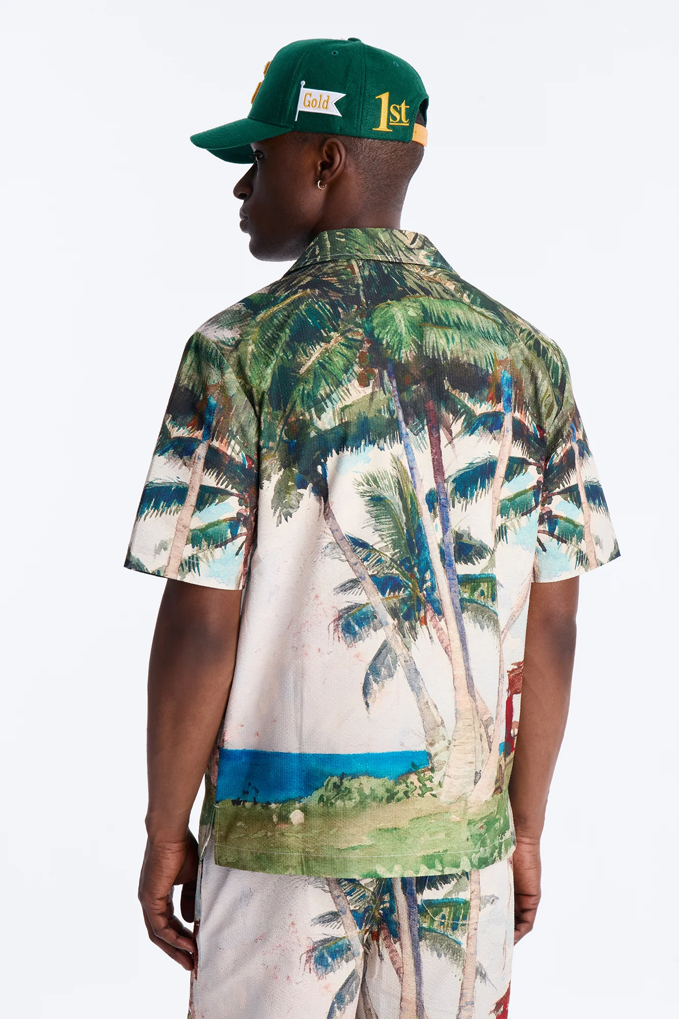 Tropical Get Away Printed Seersucker Cuban Collar Button Up Shirt - Multi Color - Image 4