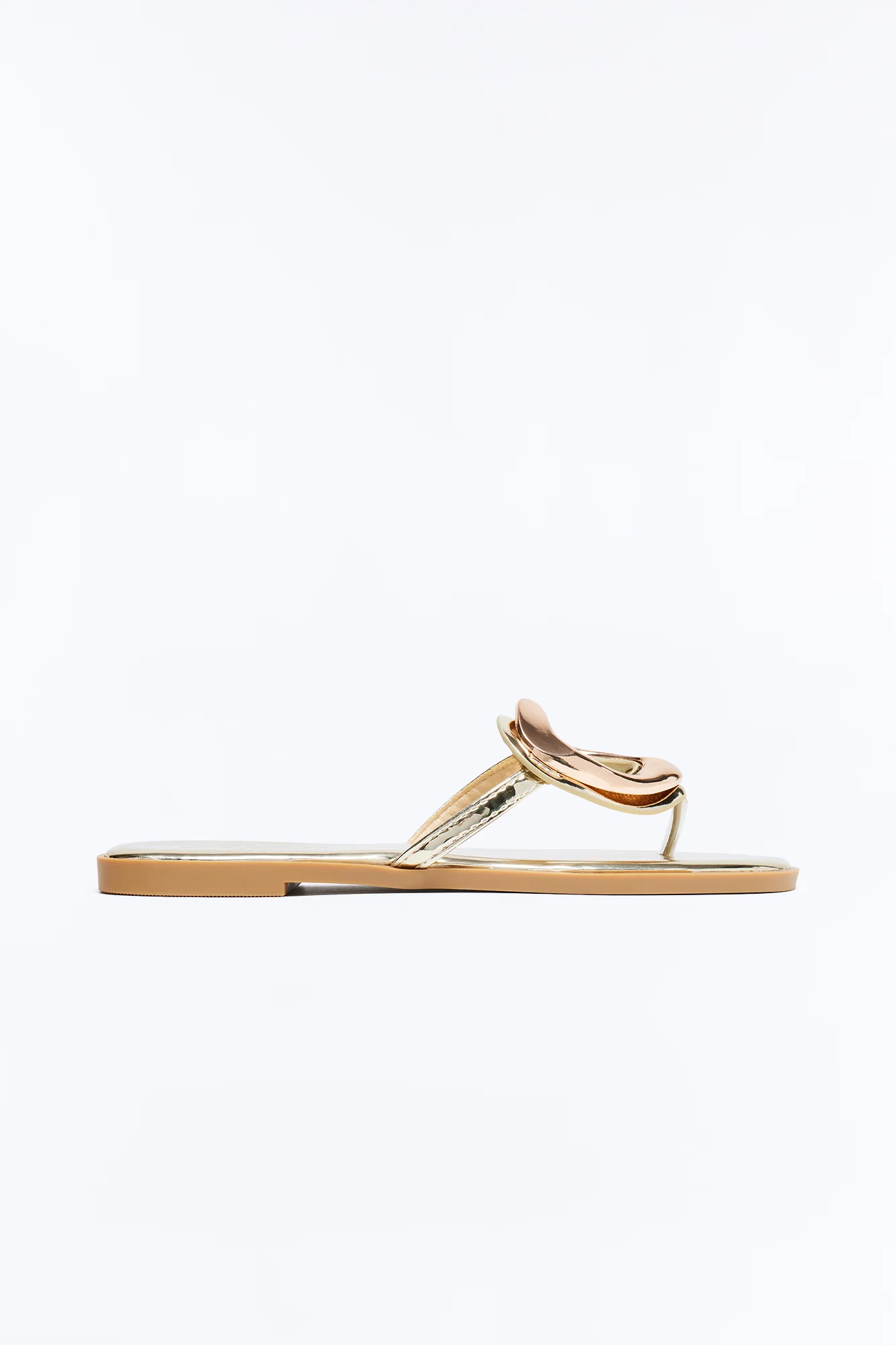 Tropical Oasis Hardware Flip Flops - Gold