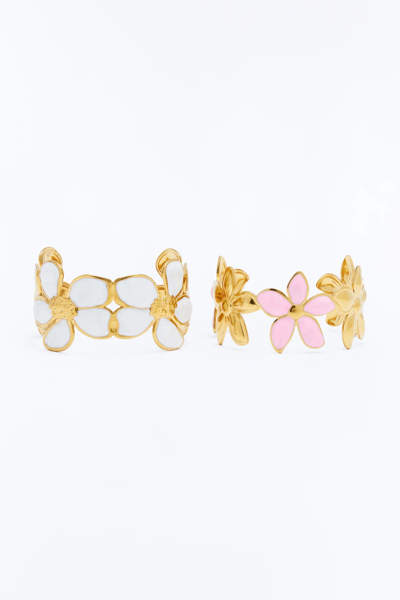 Tropical Orchid Cuff Bracelets - Gold/Pink
