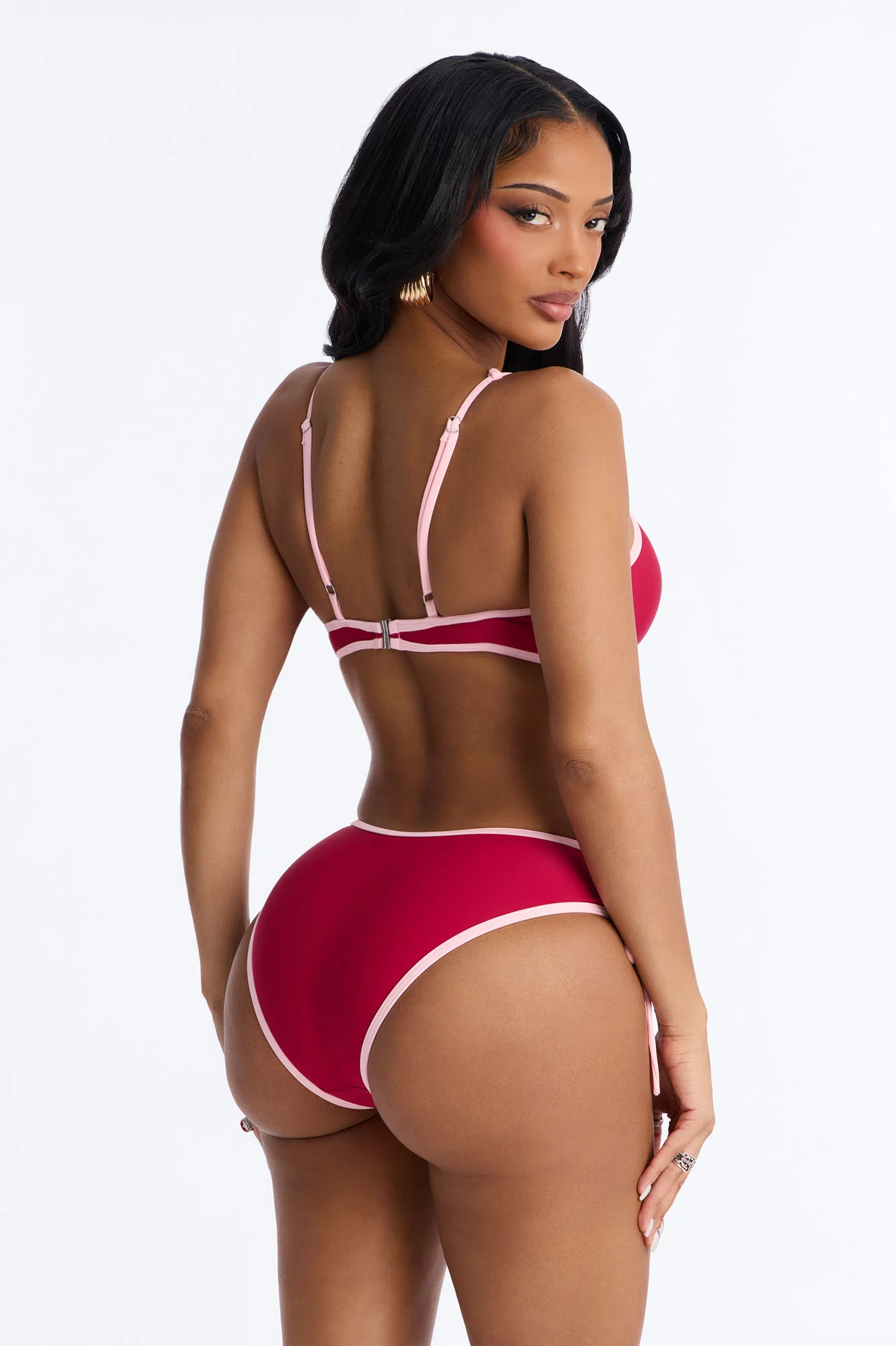 Tropical Tea Underwire Contrast Criss Cross Lace Up 2 Piece Bikini - Burgundy/combo - Image 4