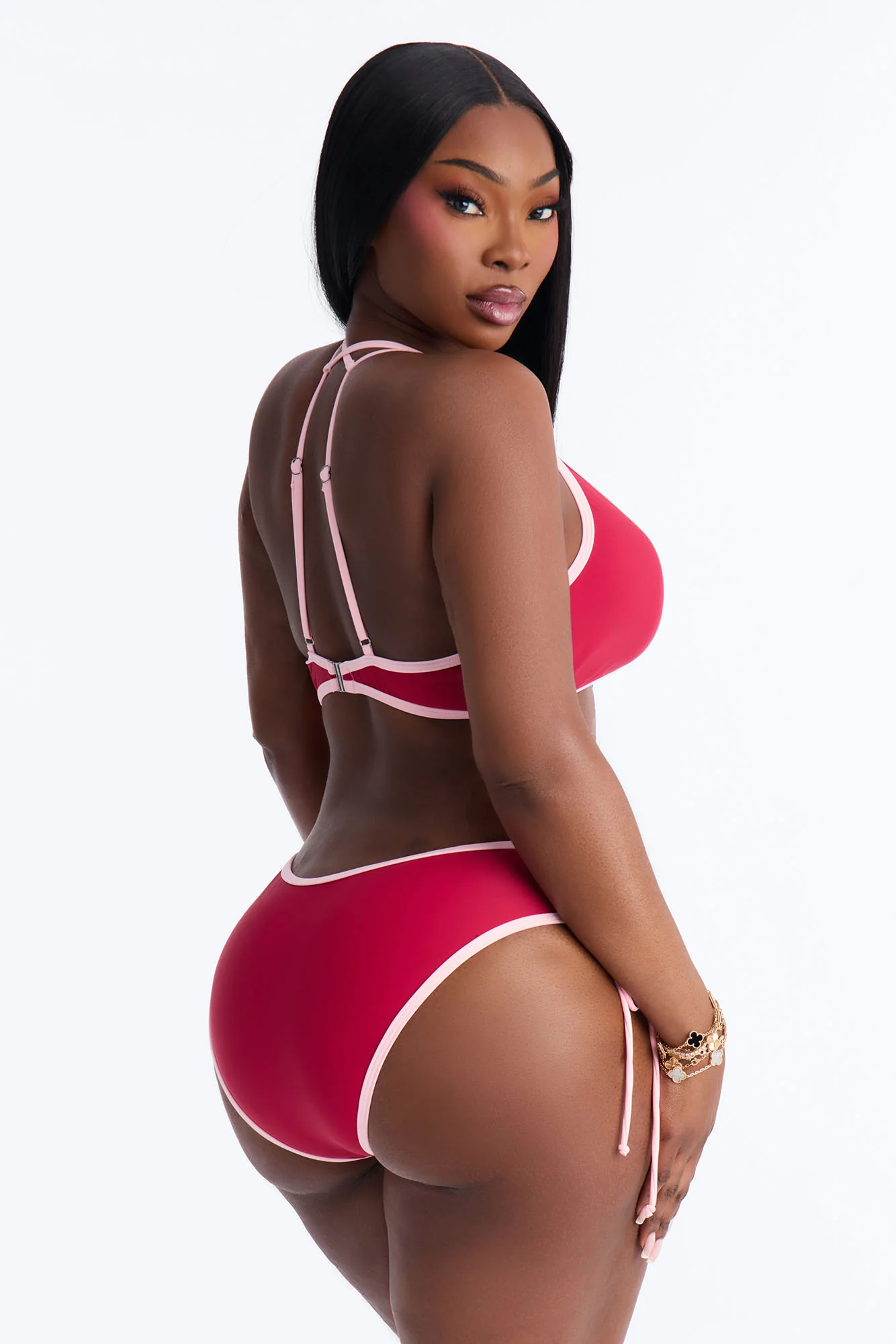 Tropical Tea Underwire Contrast Criss Cross Lace Up 2 Piece Bikini - Burgundy/combo - Image 7