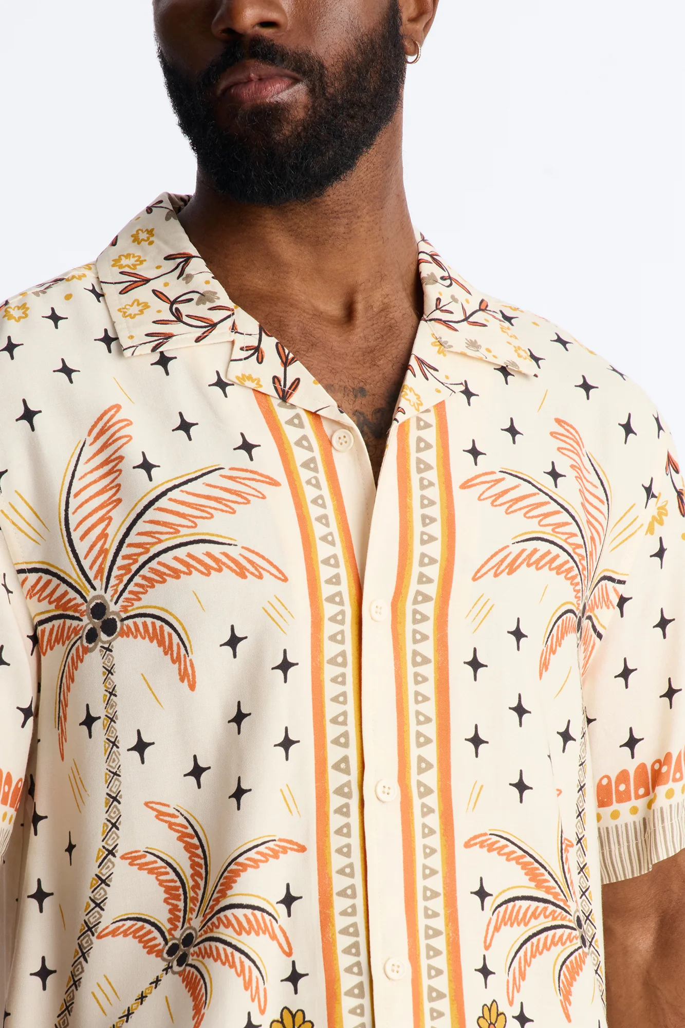 Tropical Twilight Resort Short Sleeve Cuban Collar Shirt - Off White - Image 3
