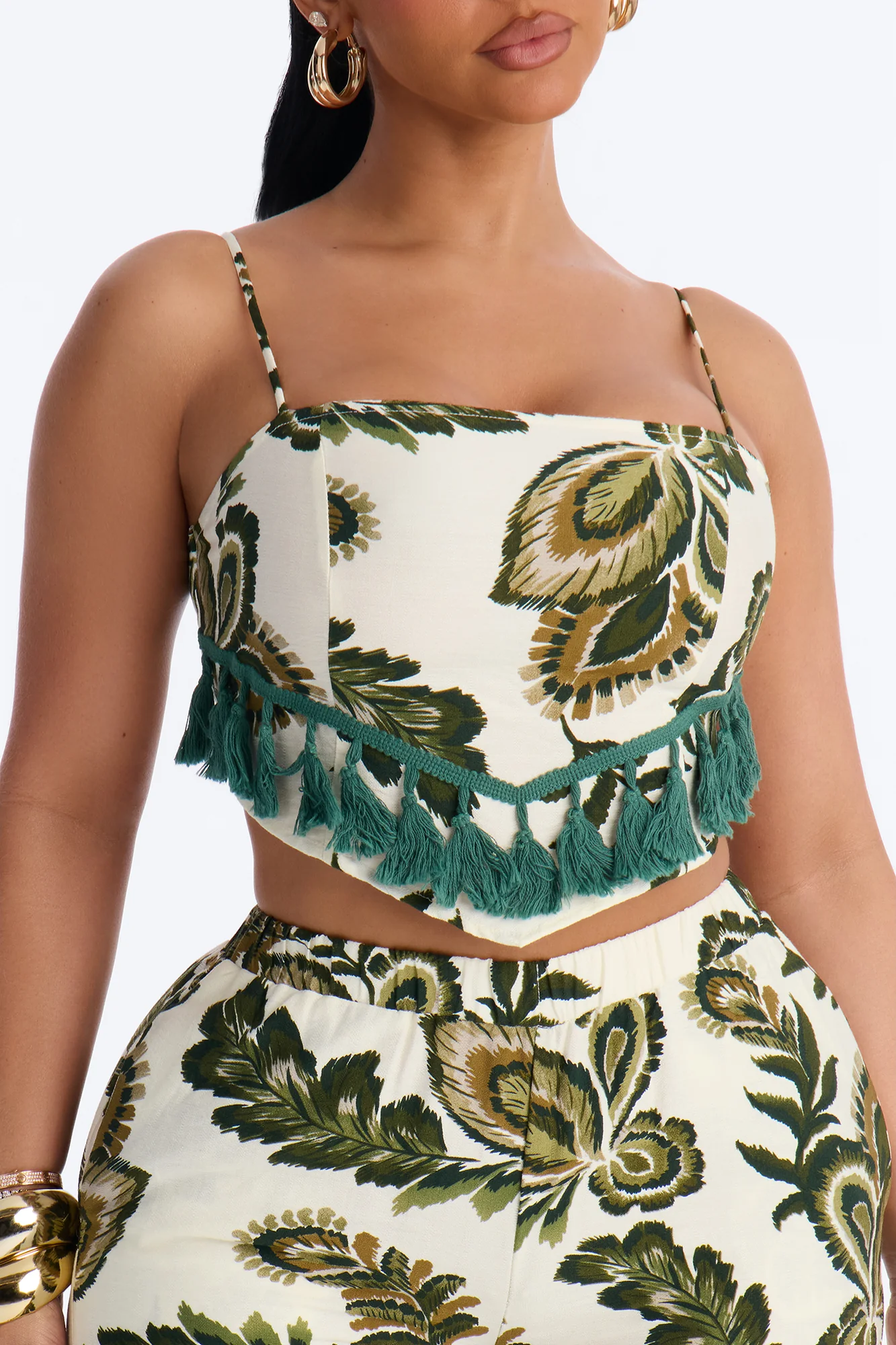 Tropics Linen Fringe Pant Set - Green/combo - Image 3