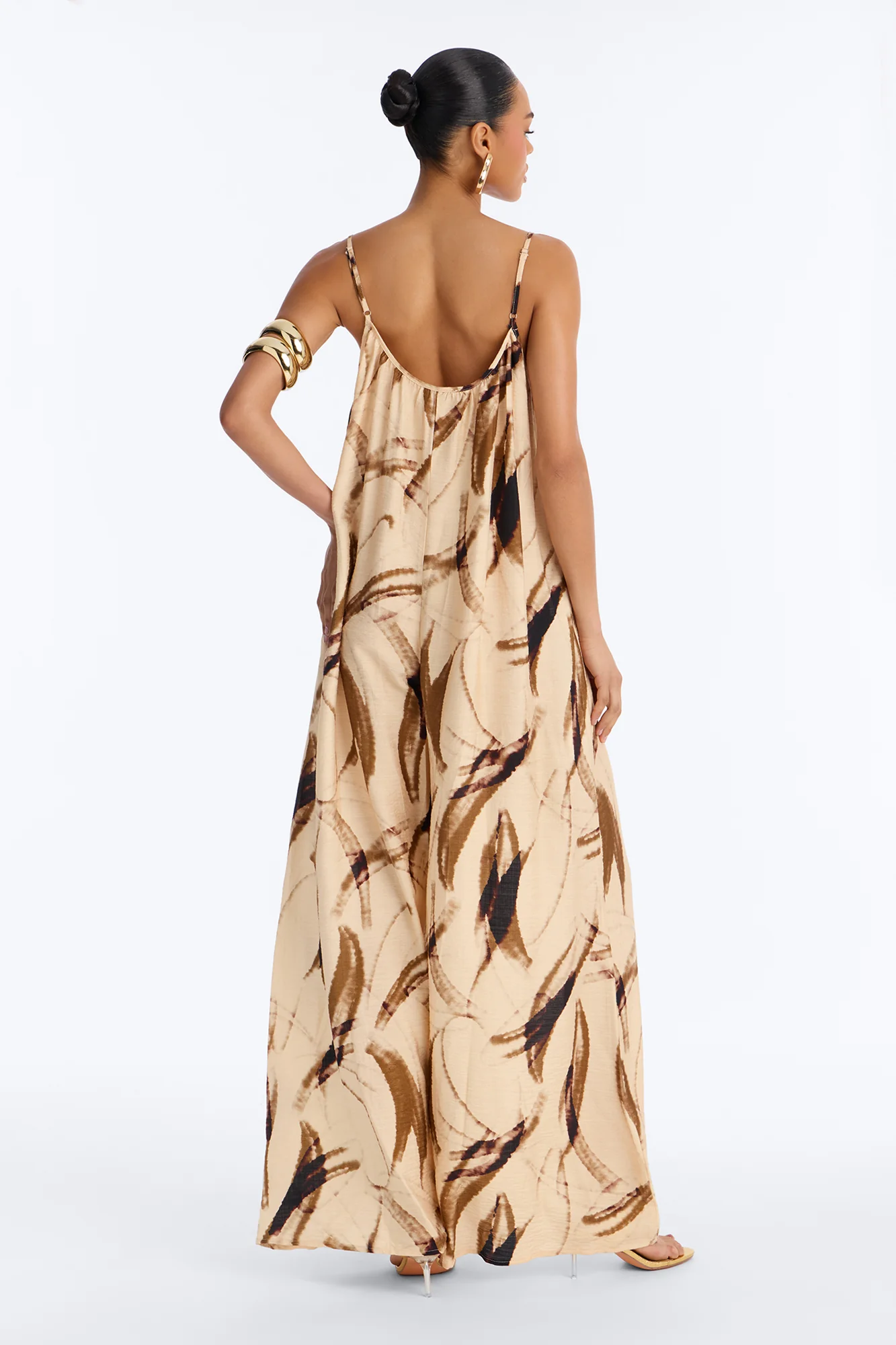 Tropics Time Linen Wide Leg Jumpsuit - Tan - Image 4