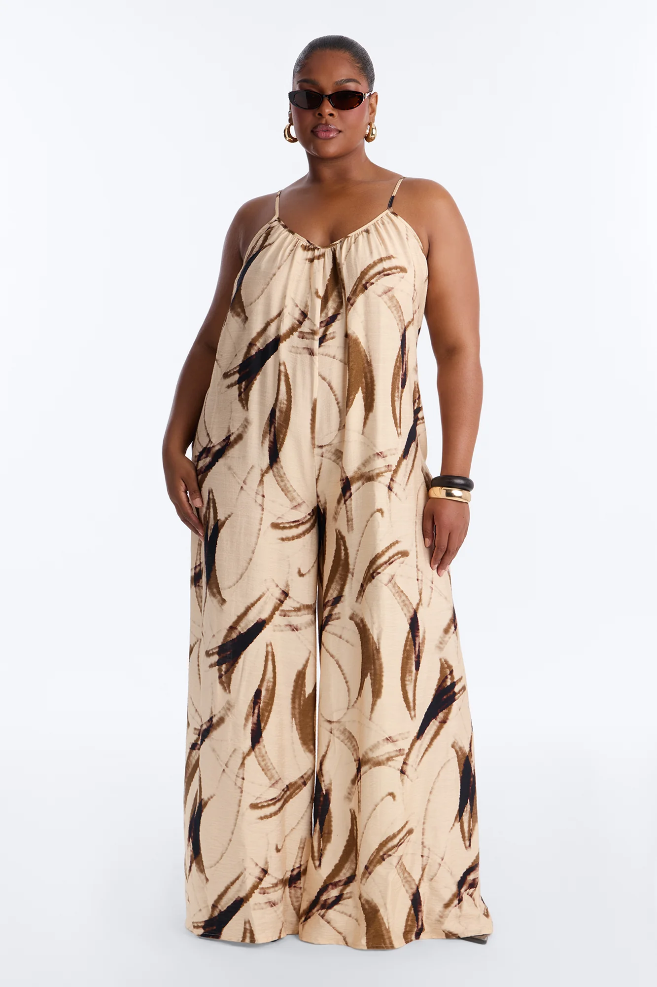 Tropics Time Linen Wide Leg Jumpsuit - Tan - Image 5