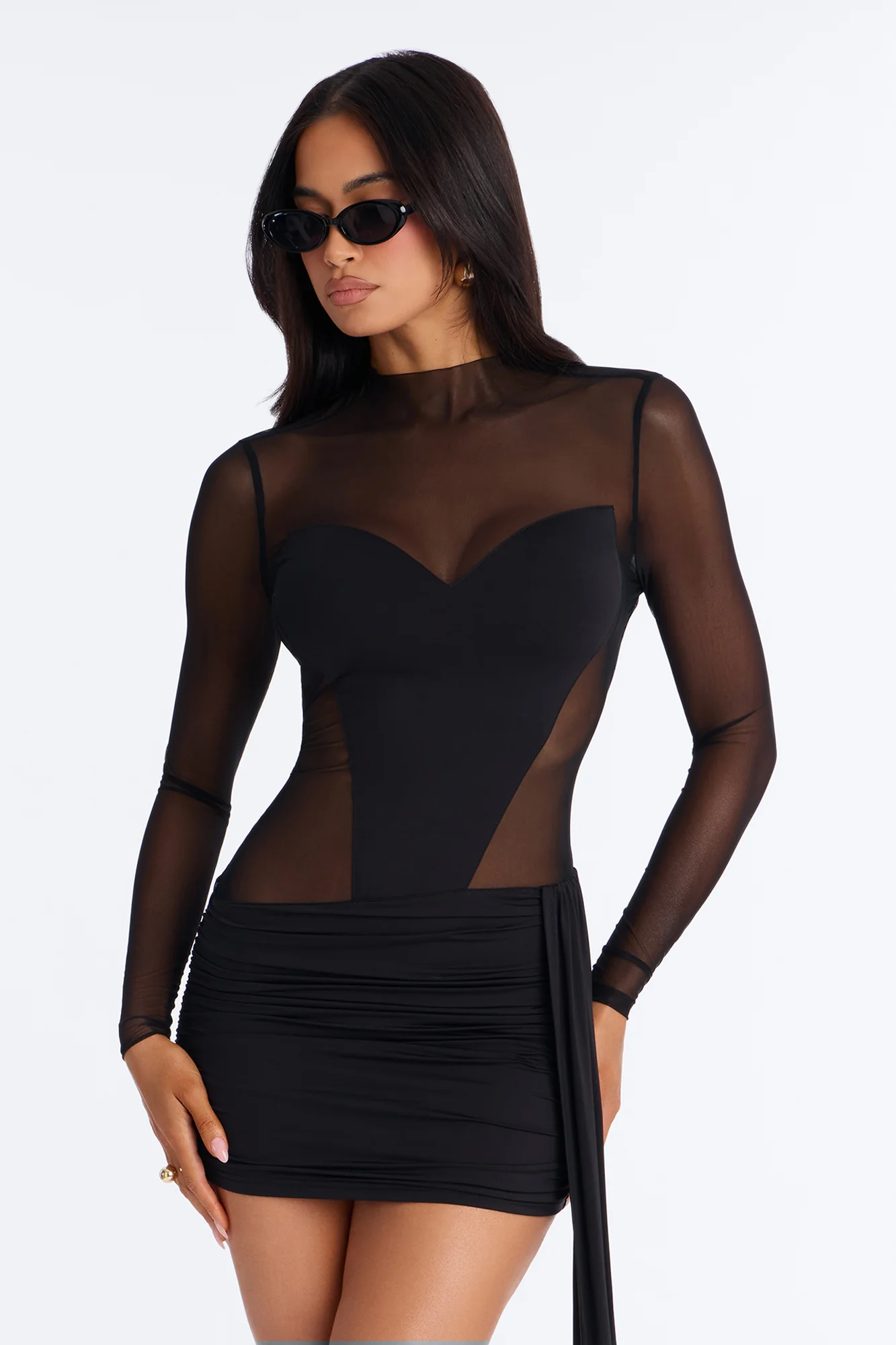 True Fairytale Draped Mesh Contrast Mini Dress - Black - Image 2
