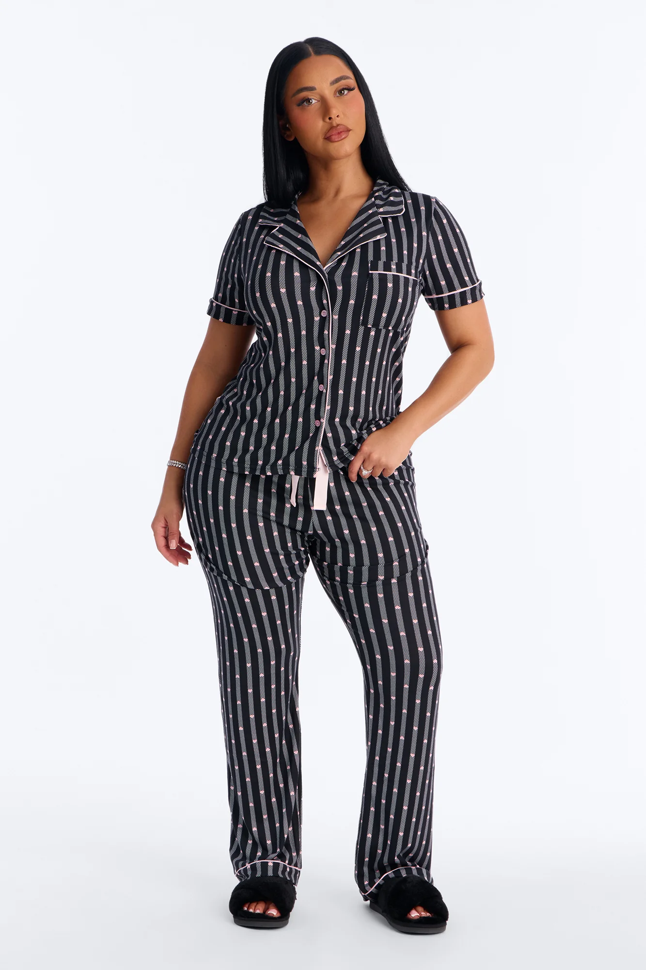 True Love Short Sleeve PJ Pant Set - Black/combo