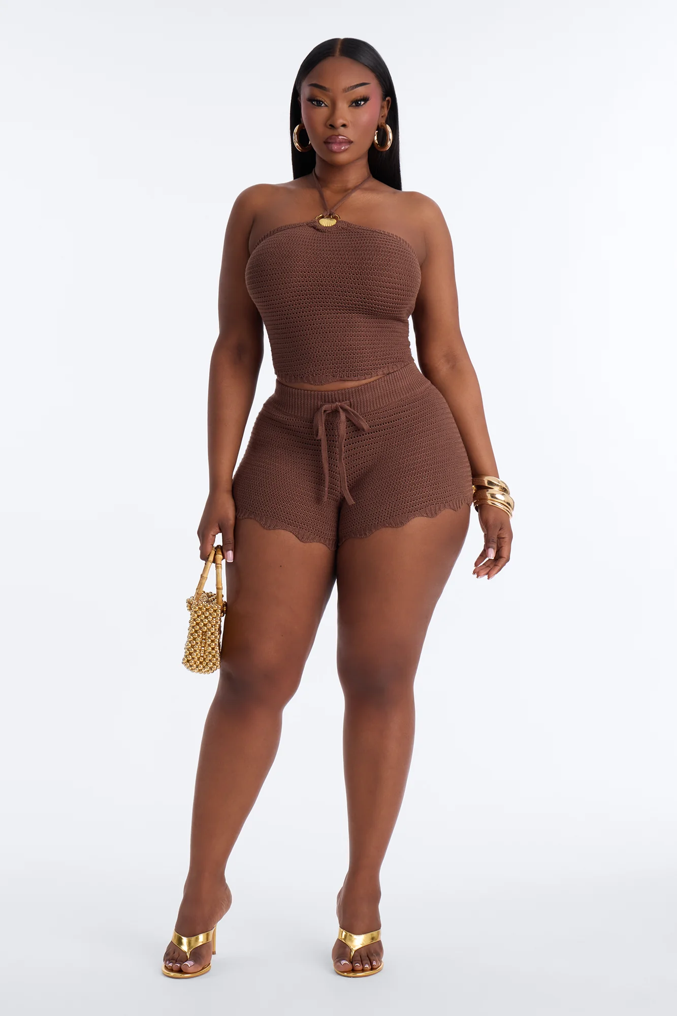 Tulum Crochet Short Set - Brown - Image 6