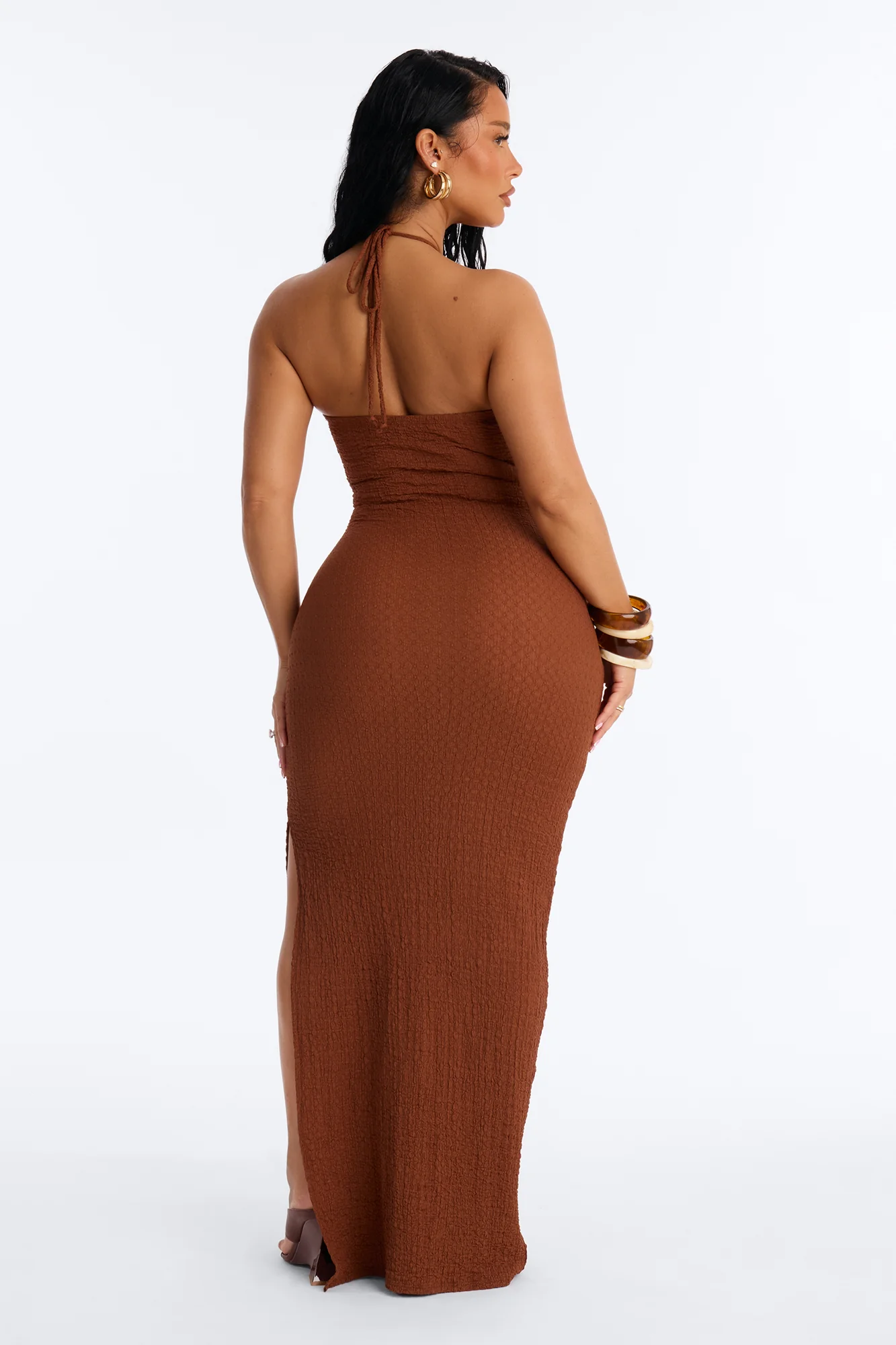 Tulum Halter Textured Maxi Dress - Chocolate - Image 4