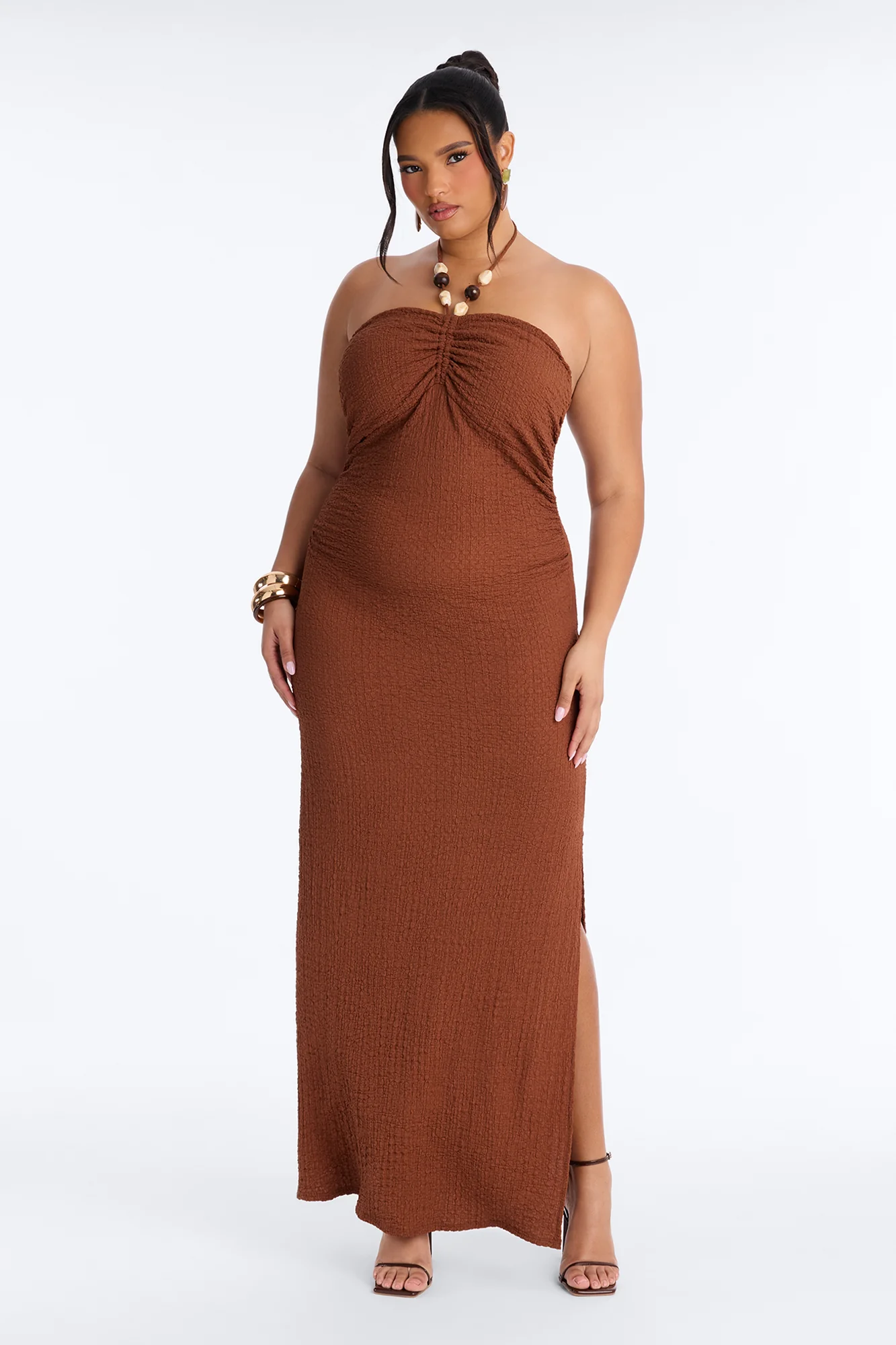 Tulum Halter Textured Maxi Dress - Chocolate - Image 5