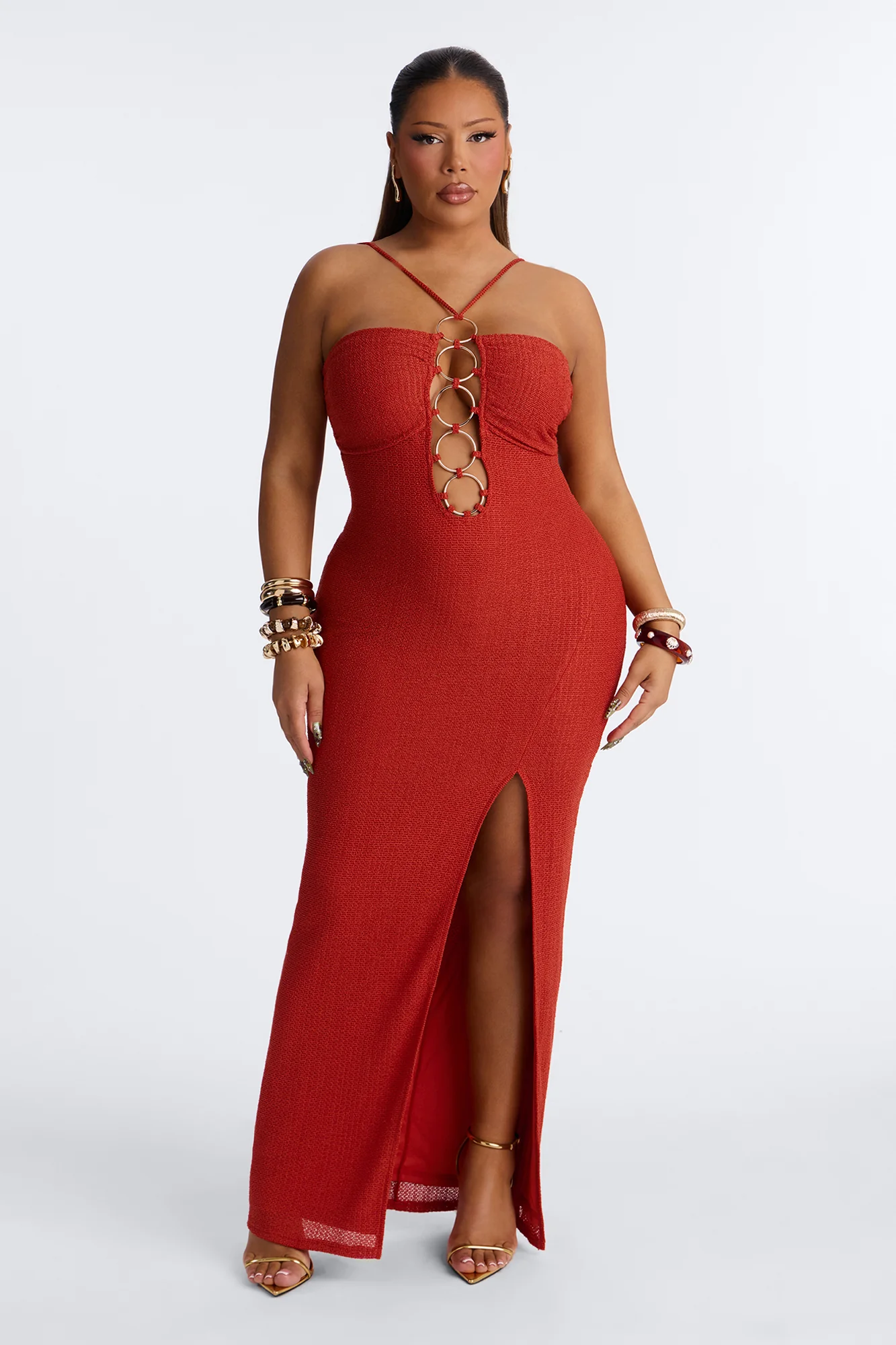 Tulum Nights Hardware Knit Maxi Dress - Rust - Image 5