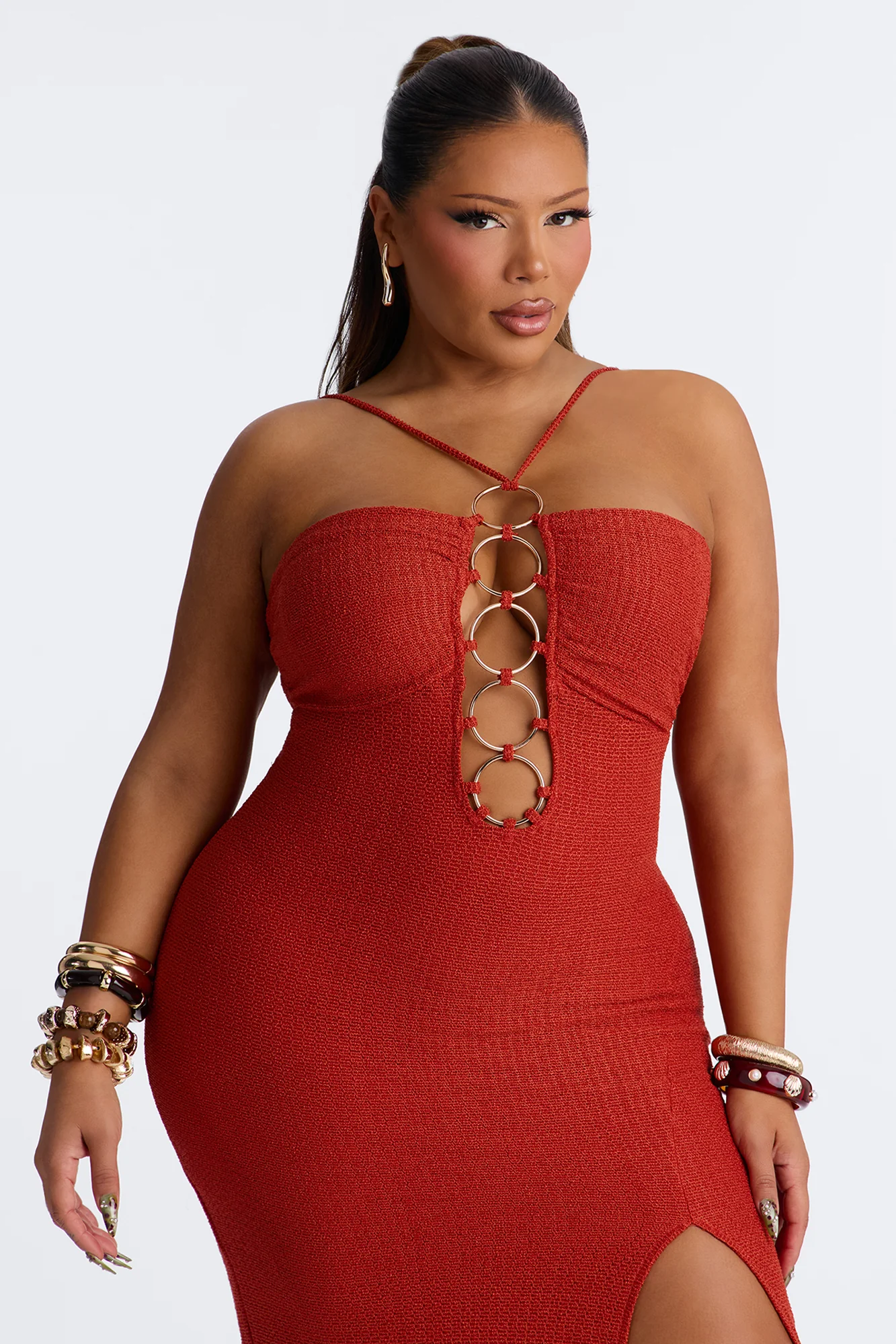 Tulum Nights Hardware Knit Maxi Dress - Rust - Image 6