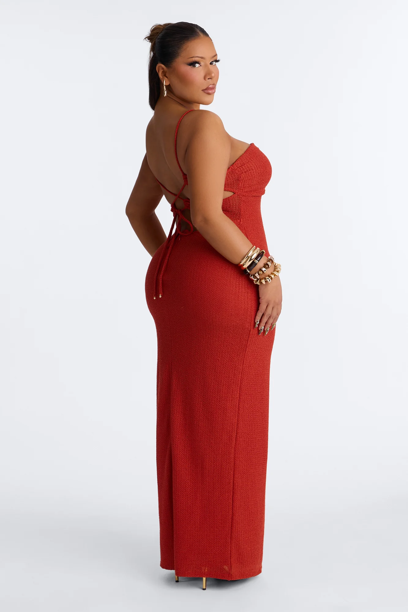 Tulum Nights Hardware Knit Maxi Dress - Rust - Image 8